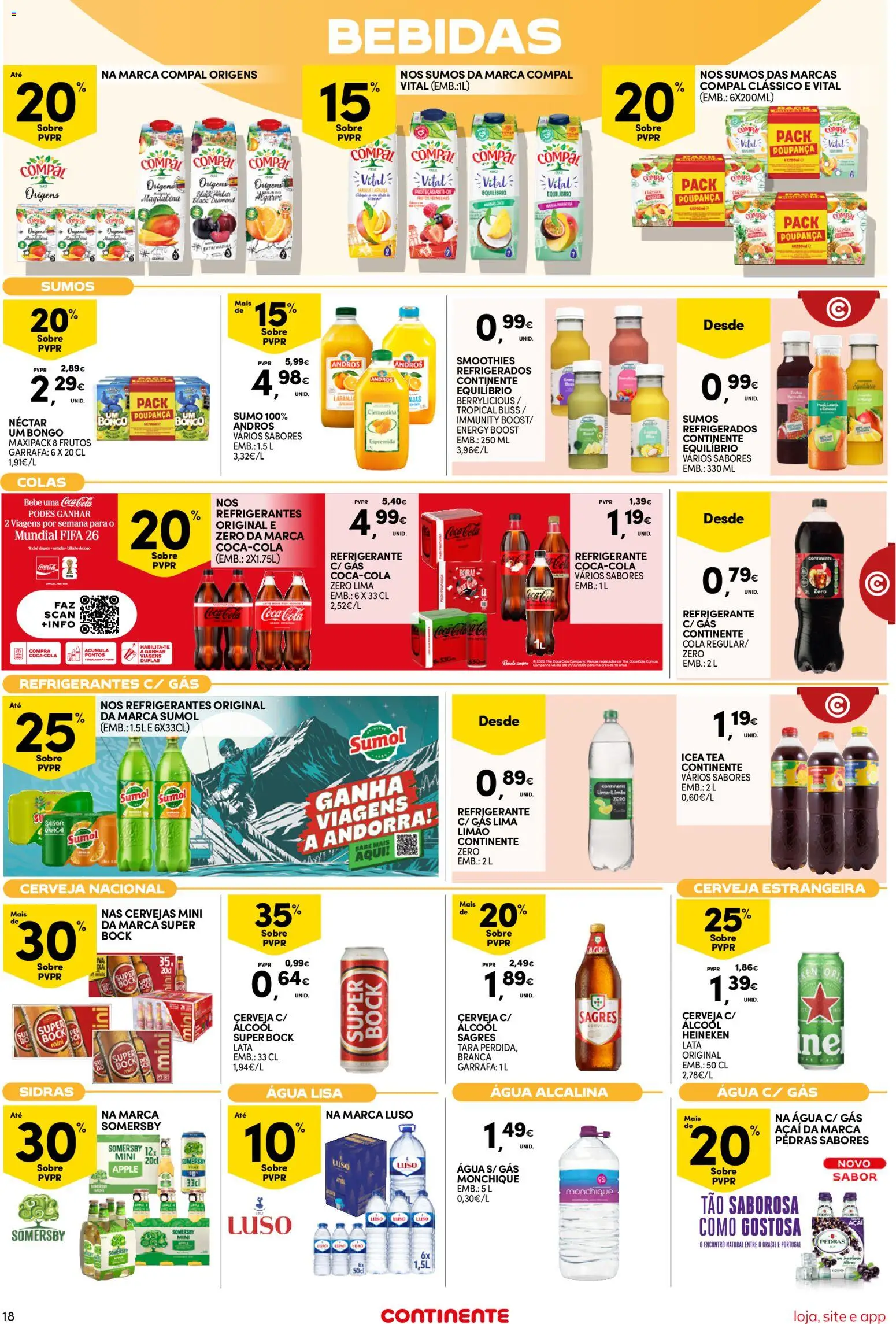 Continente Semanal Continente Bom Dia │ válido de 24.02.2026 | Página: 18 | Produtos: Agua, Super bock, Coca-cola, Água com gás