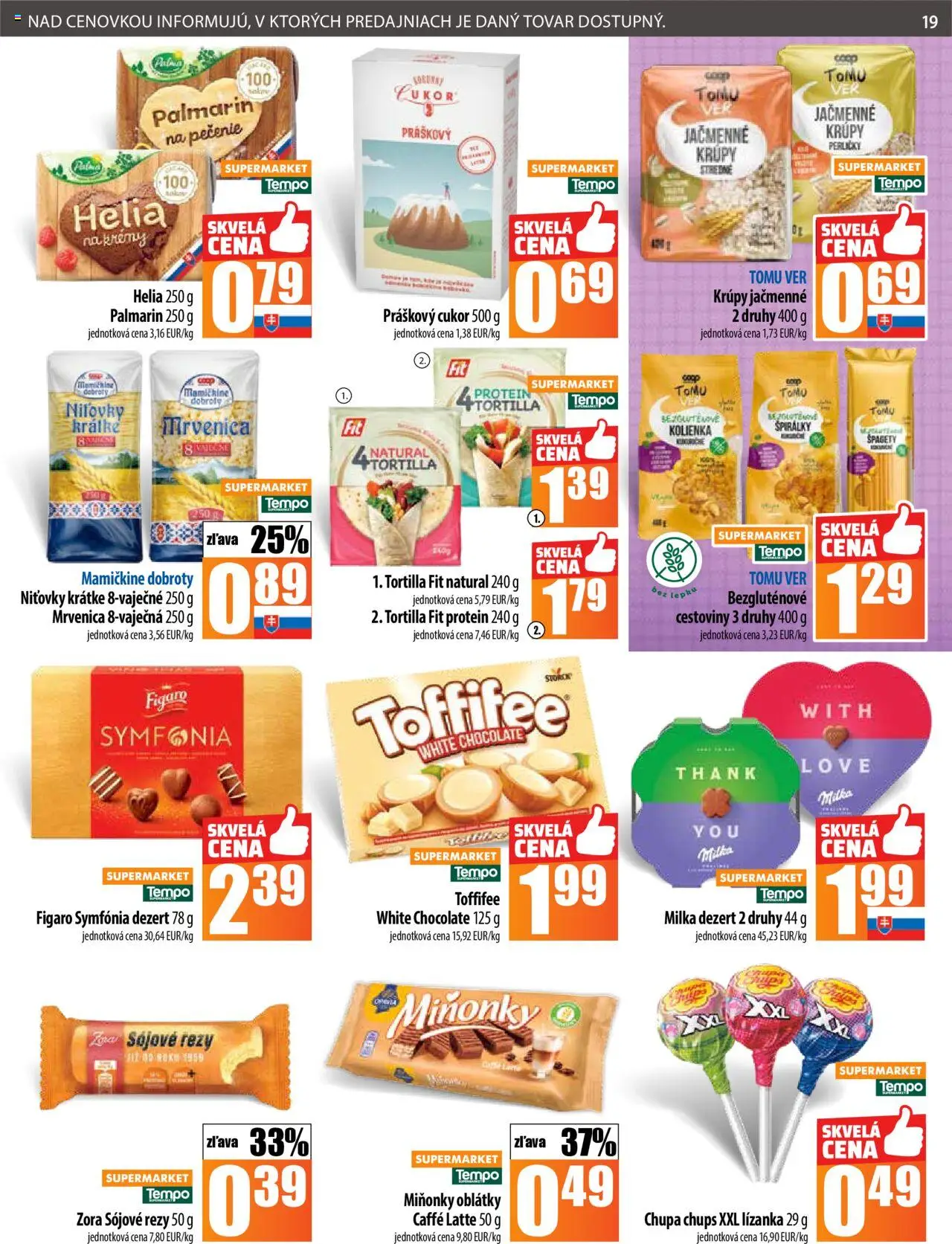 COOP Jednota leták │ platný od 24.07.2025 | Strana: 19 | Produkty: Tortilla, Protein, Práškový cukor, Cukor
