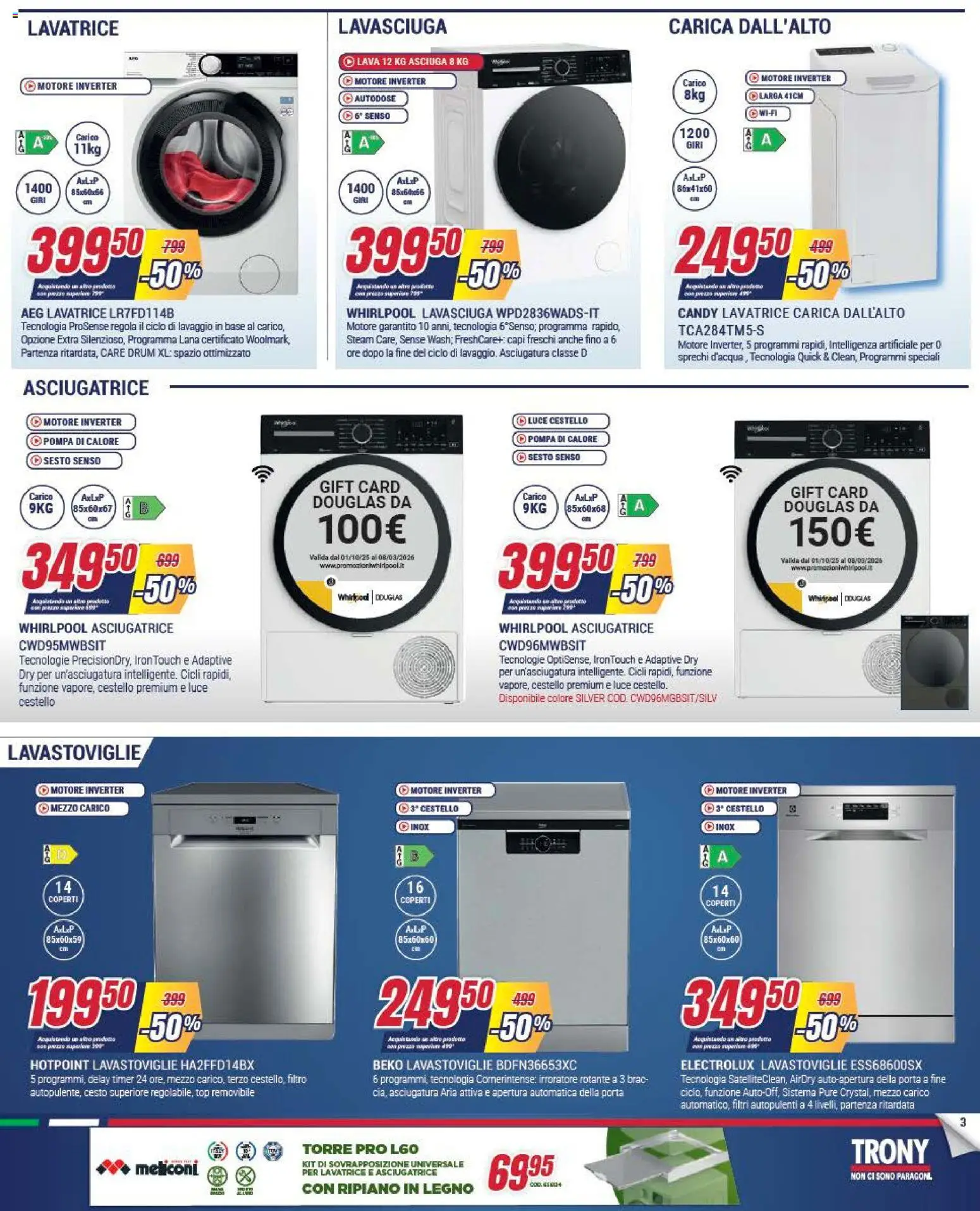Volantino Trony del 19.02.2026 | Pagina: 3 | Prodotti: Ripiano, Lavasciuga, Asciugatrice, Lavastoviglie