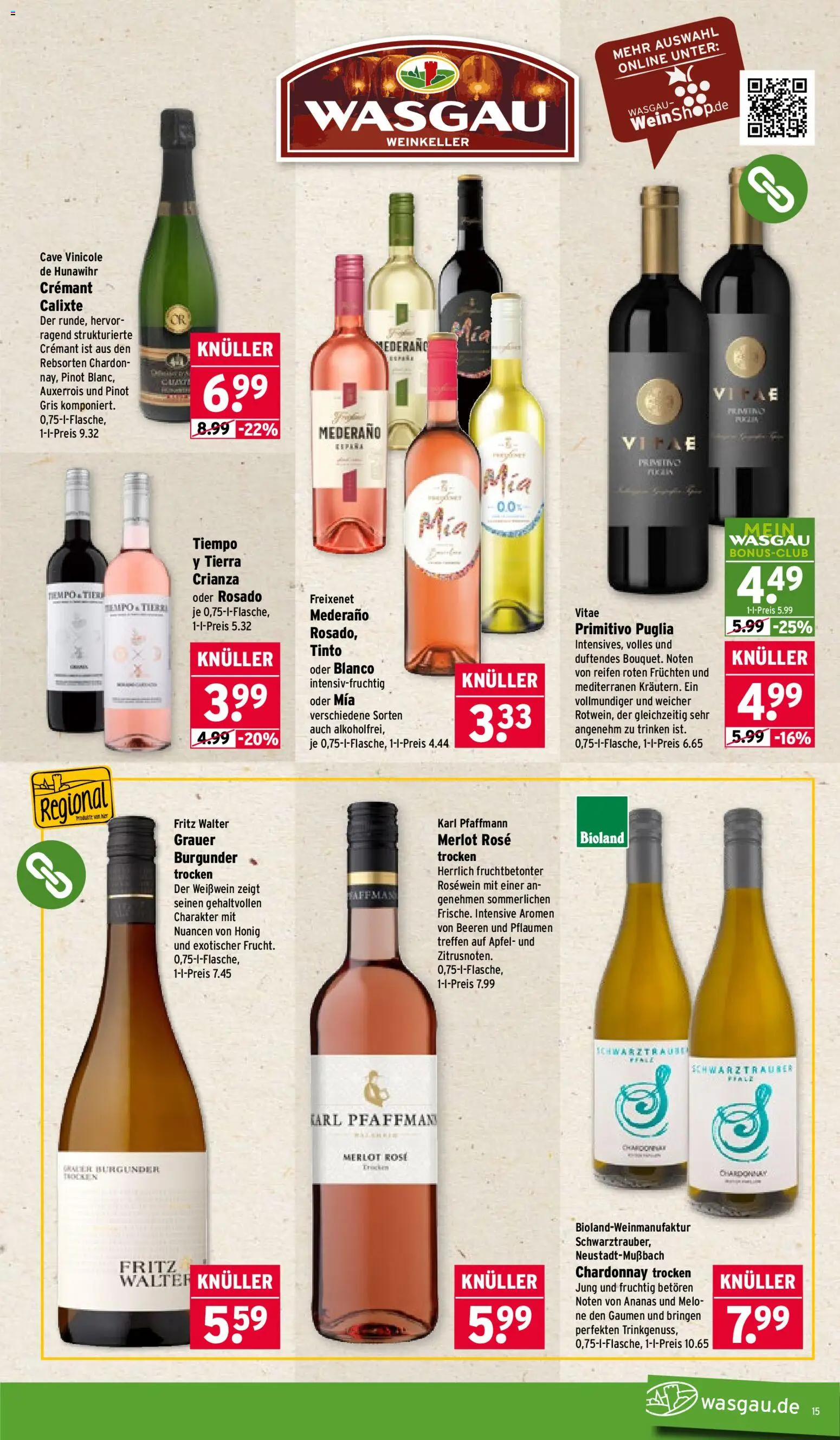 Wasgau Prospekt 	 – gültig ab 23.02.2026 | Seite: 15 | Produkte: Pflaumen, Weißwein, Äpfel, Ananas