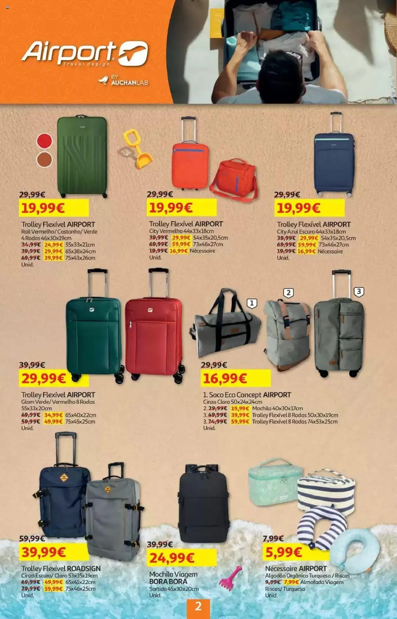 Auchan - Folheto Viagem e Praia │ válido de 02.06.2025 | Página: 2 | Produtos: Mochila, Necessaire, Algodão, Almofada
