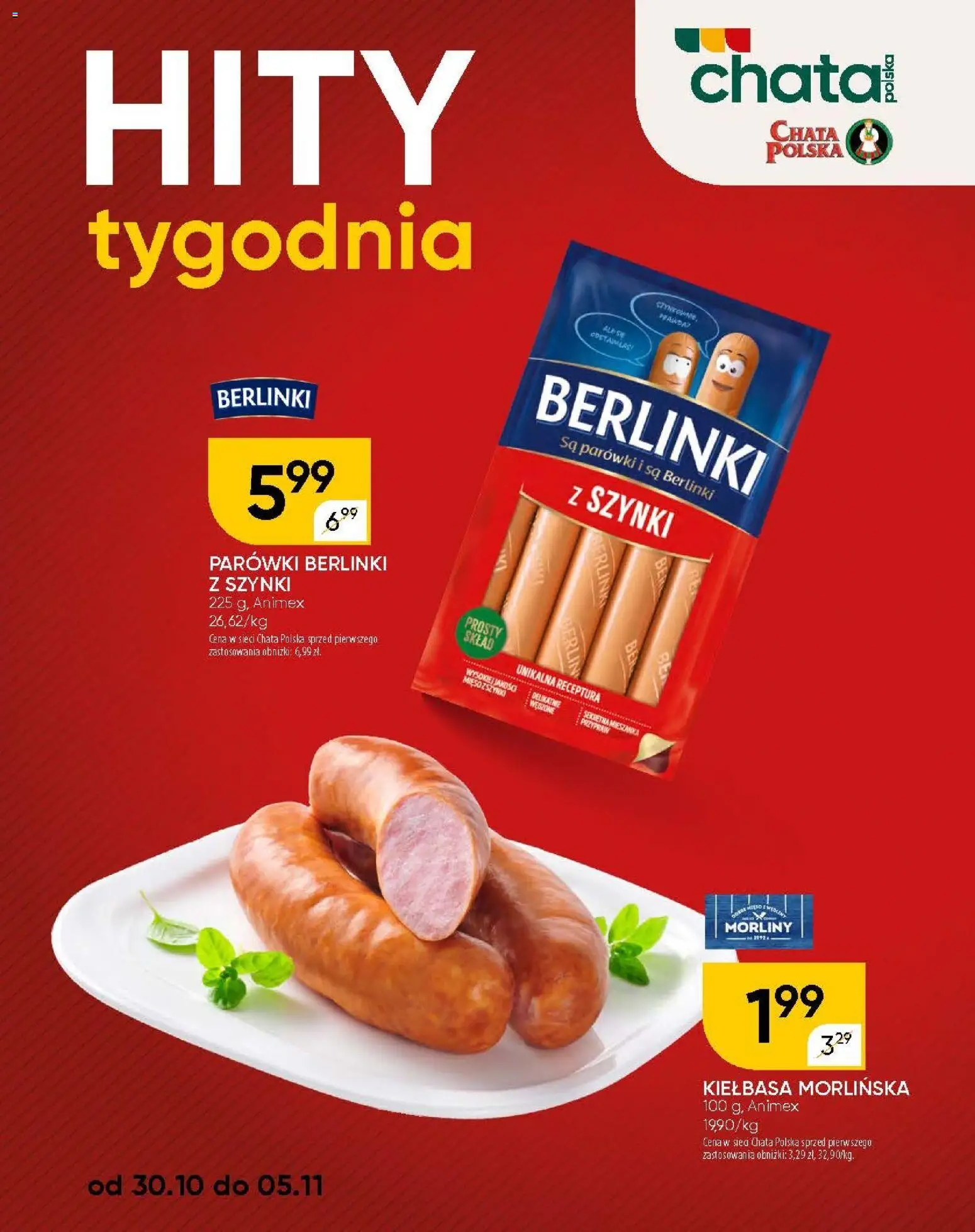 Chata Polska - Gazetka od 30.10.2025 | Strona: 2 | Produkty: Kiełbasa, Parówki berlinki, Mięso, Parówki
