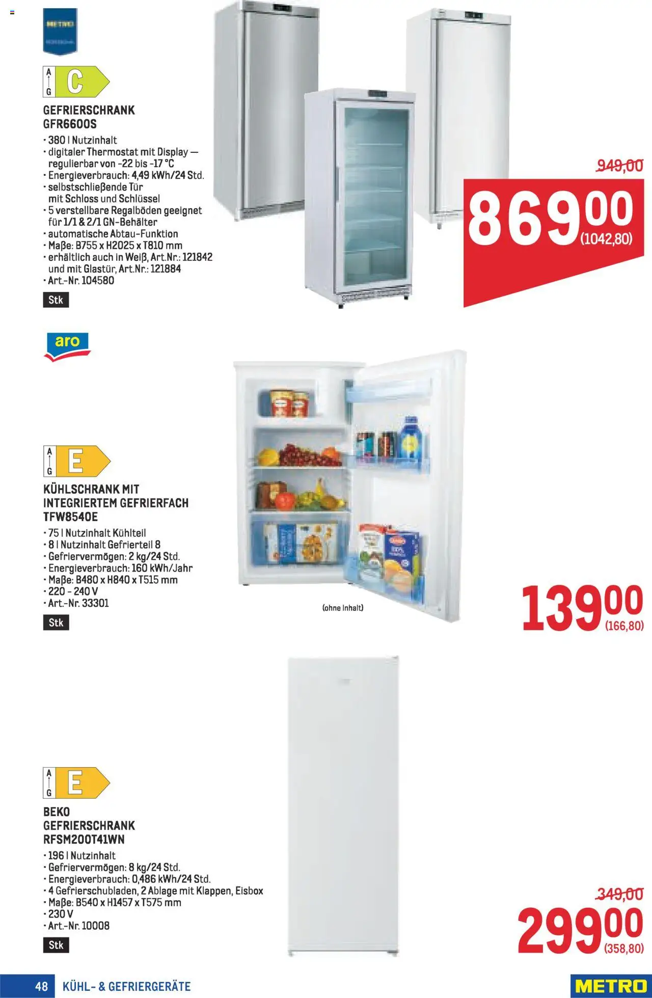 Metro Angebote Profi gültig ab 21.08.2025 | Seite: 48 | Produkte: Kühlschrank, Gefrierschrank