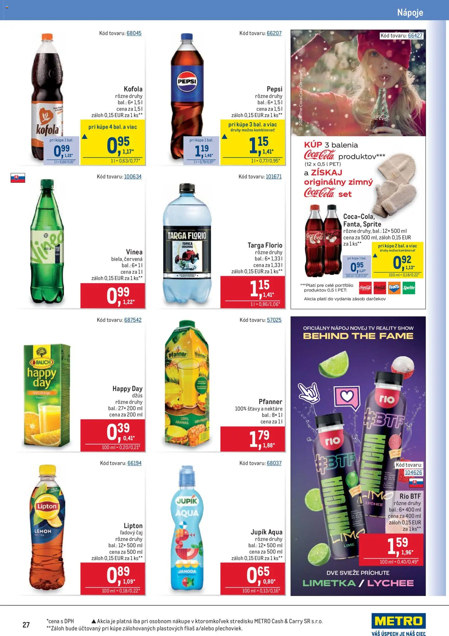Nové Metro akcie – leták je platný od 14.01.2026 | Strana: 27 | Produkty: Tv, Fanta, Cola, Vinea