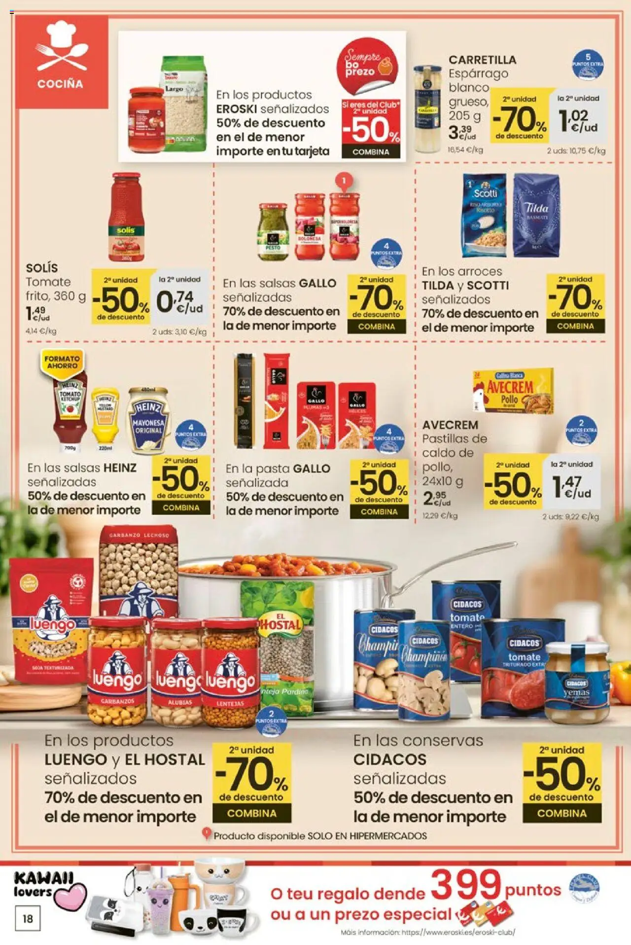 Eroski - ¡Ofertón! 2a unidade -70 │ válido desde el 18.09.2025 | Página: 18 | Productos: Pasta, Οθόνη προβολής, Cocina, Tomate triturado