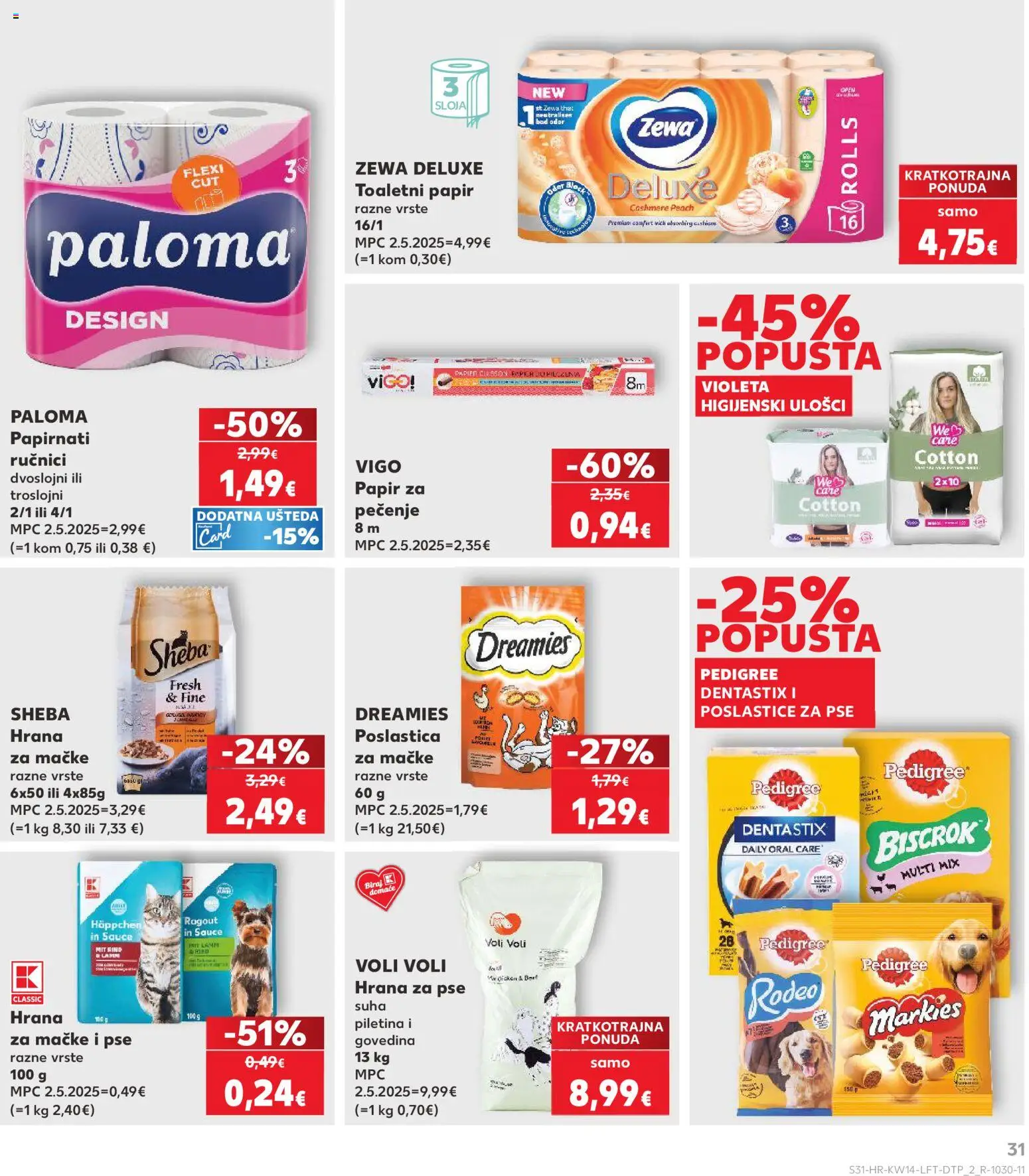 Kaufland katalog | vrijedi od 01.04.2026 | Stranica: 31 | Proizvodi: Papirnati ručnici, Toaletni papir, Zewa, Violeta