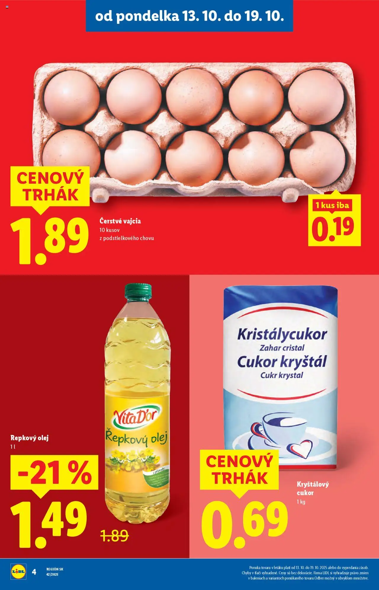Nové Lidl akcie – leták je platný od 16.10.2025 | Strana: 9 | Produkty: Vajcia, Olej, Repkový olej, Kryštálový cukor