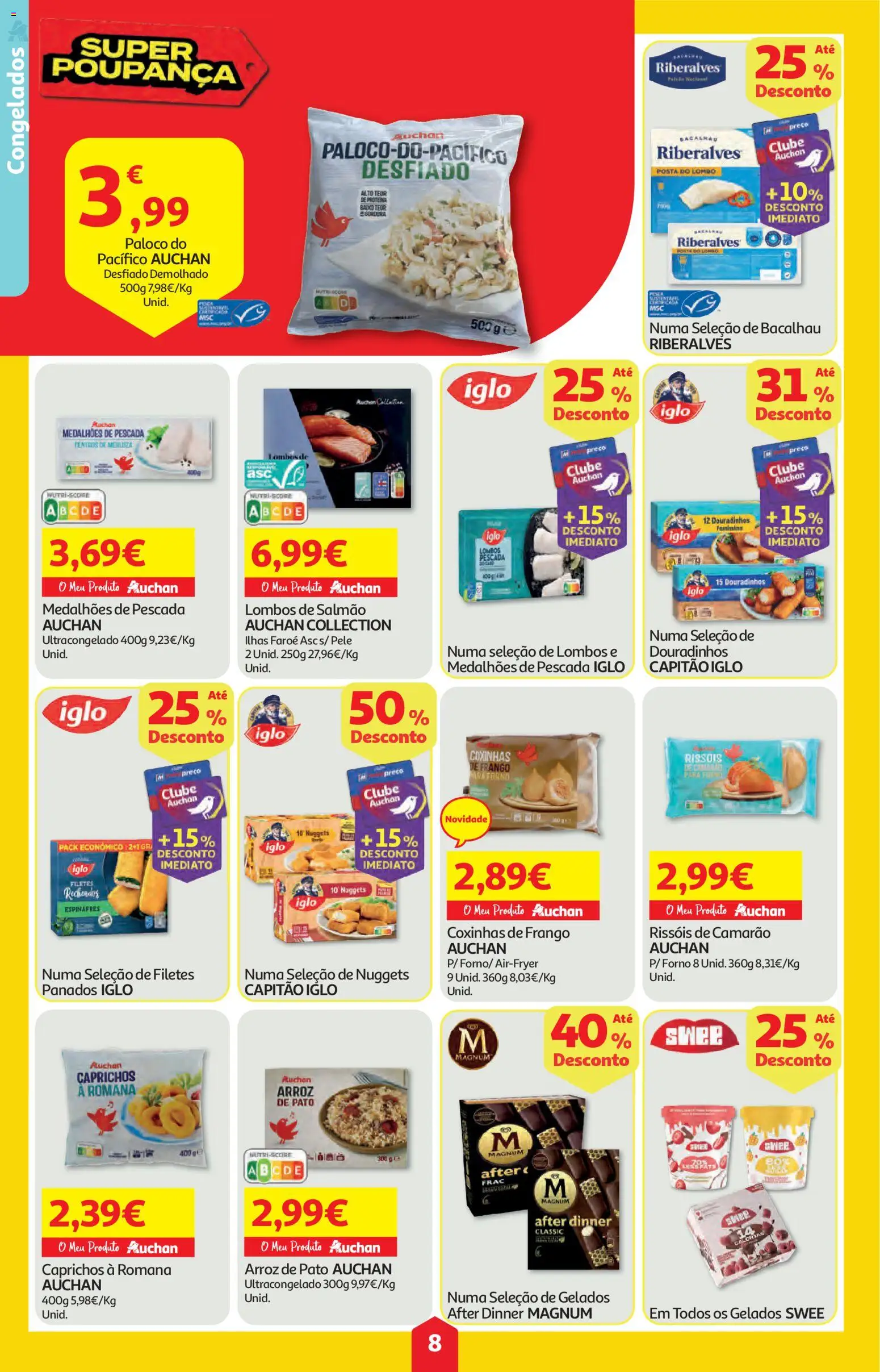 Auchan folheto │ válido de 01.01.2026 | Página: 8 | Produtos: Espinafres, Bacalhau, Capitão iglo, Arroz