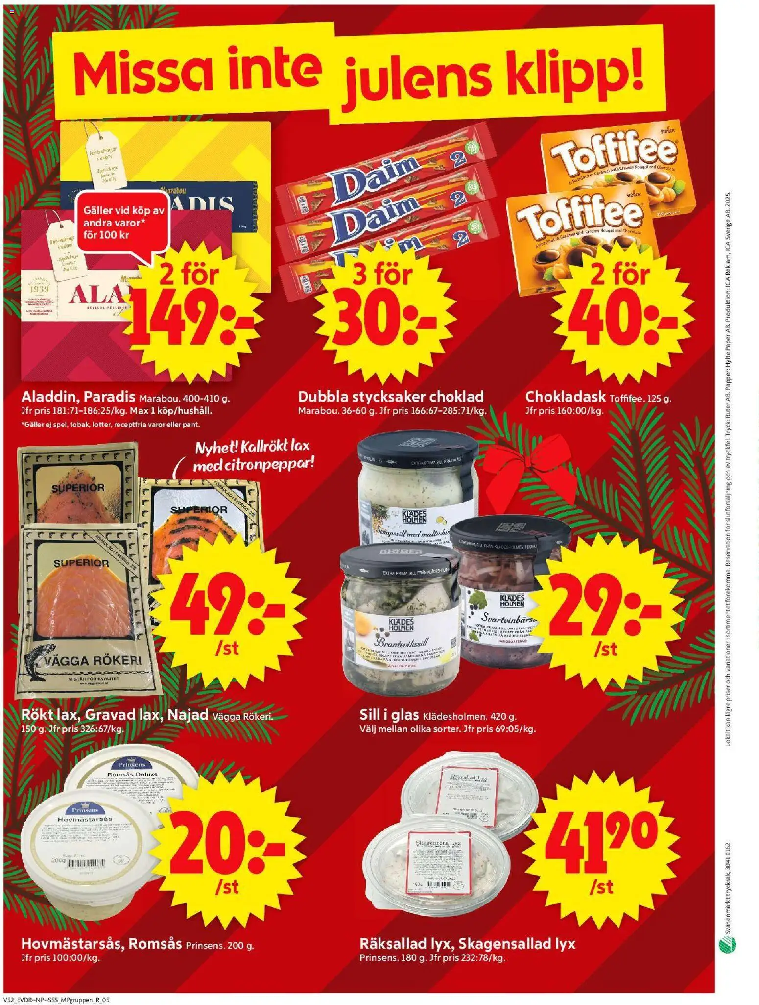 ICA Supermarket reklamblad aktuell från 22.12.2025 | Sida: 18 | Produkter: Galler, Sill, Choklad, Papper