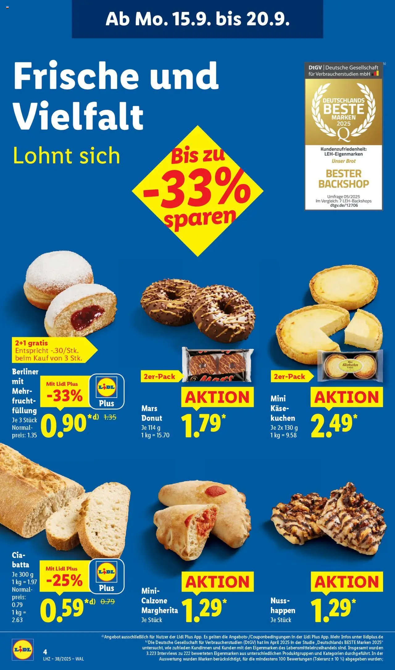 Lidl Prospekt Kornwestheim – gültig ab 15.09.2025 | Seite: 8 | Produkte: Berliner, Käse, Mars, Brot