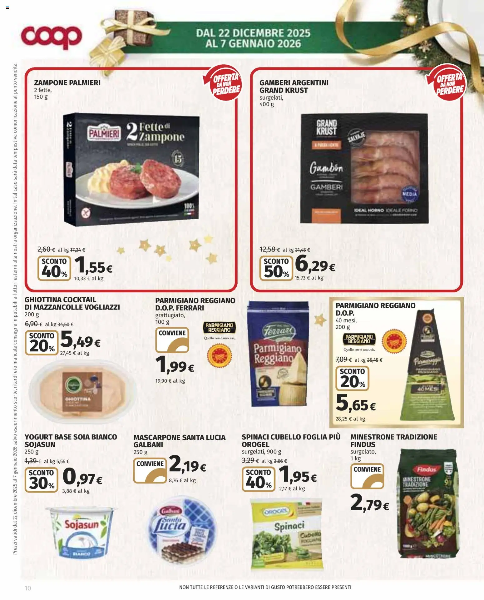 Volantino COOP del 22.12.2025 | Pagina: 10 | Prodotti: Minestrone, Yogurt, Mazzancolle, Parmigiano