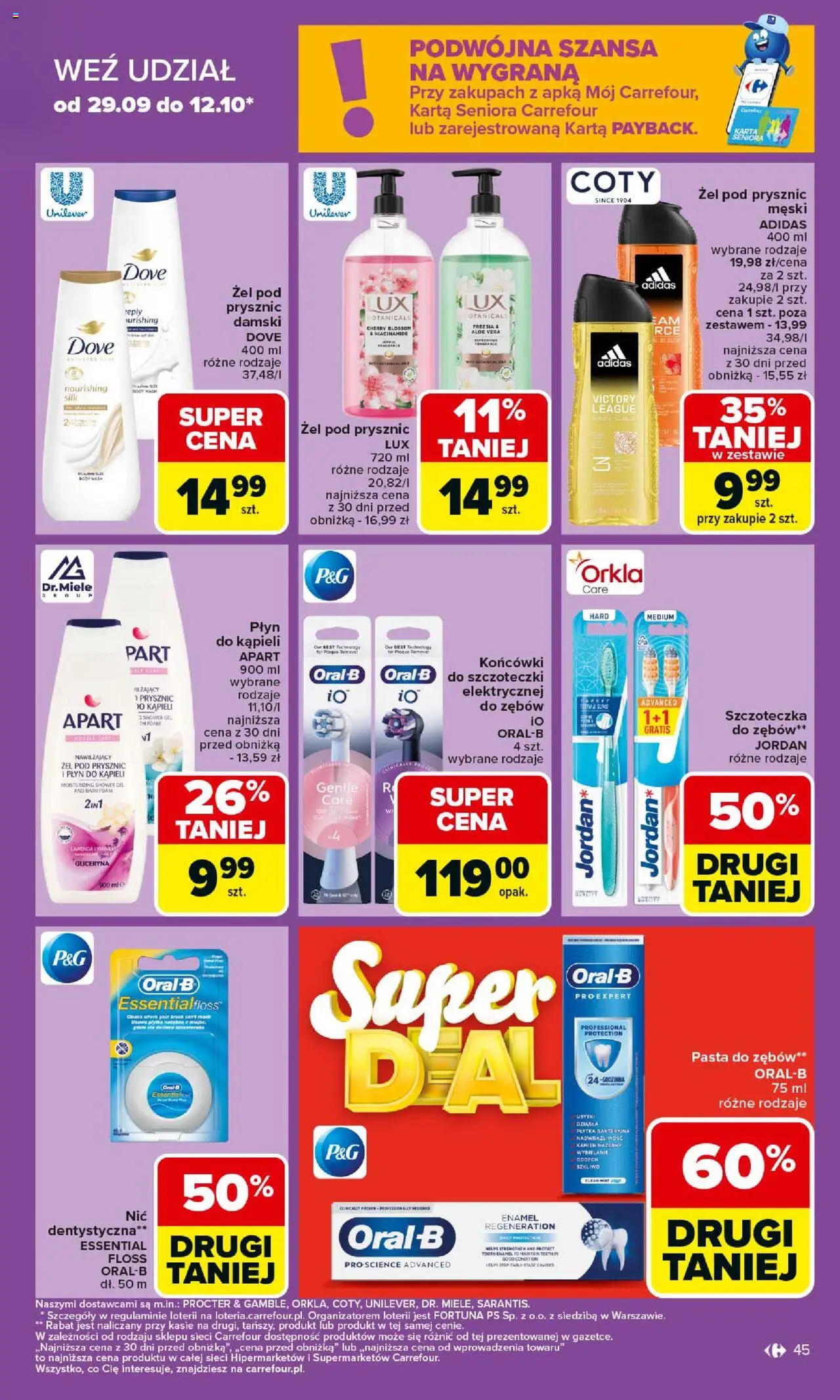 Carrefour Gazetka od 06.10.2025 | Strona: 45 | Produkty: Karta, Prysznic, Żel pod prysznic, Pasta do zębów