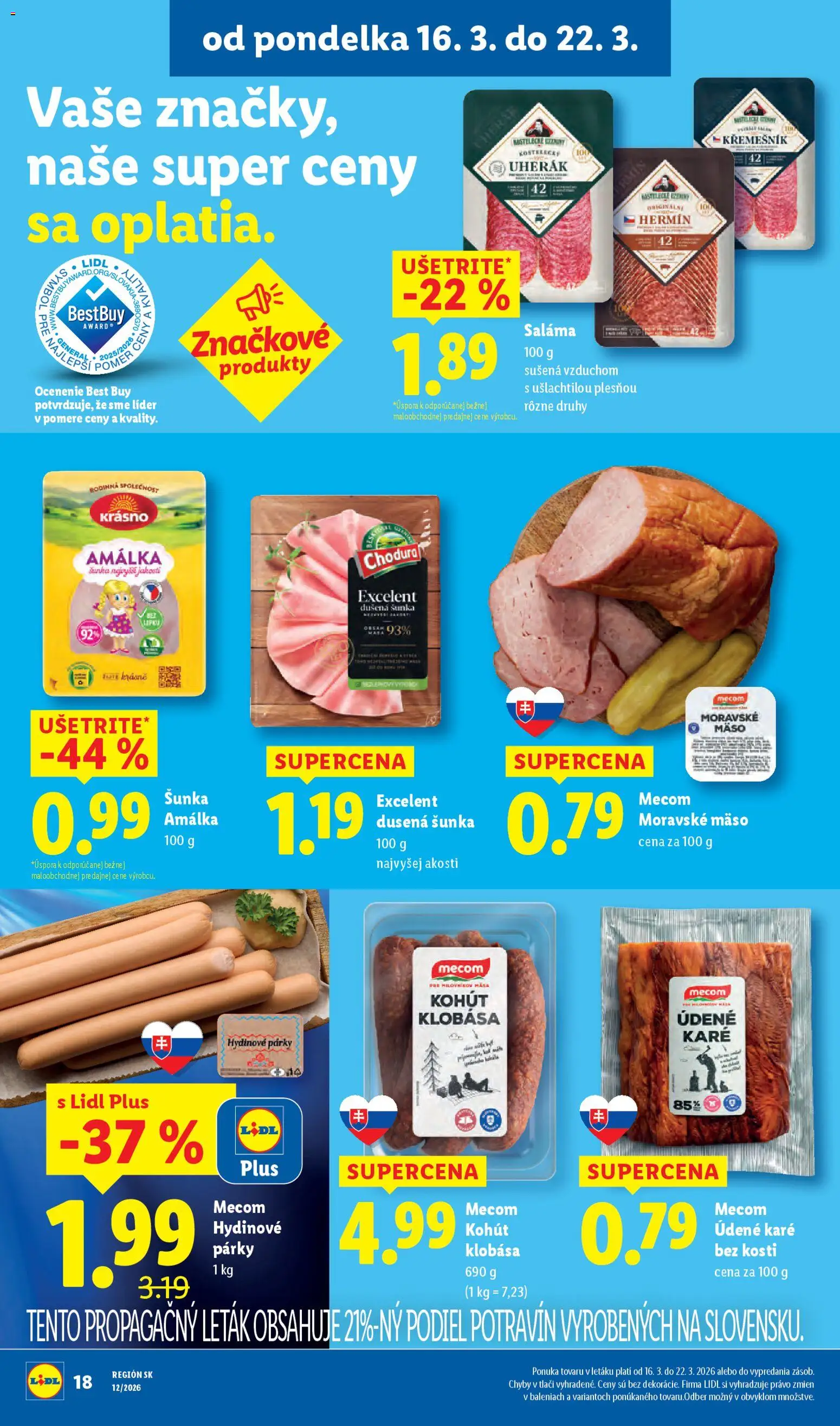 Nové Lidl akcie – leták je platný od 19.03.2026 | Strana: 58 | Produkty: Saláma, Šunka, Klobása, Párky