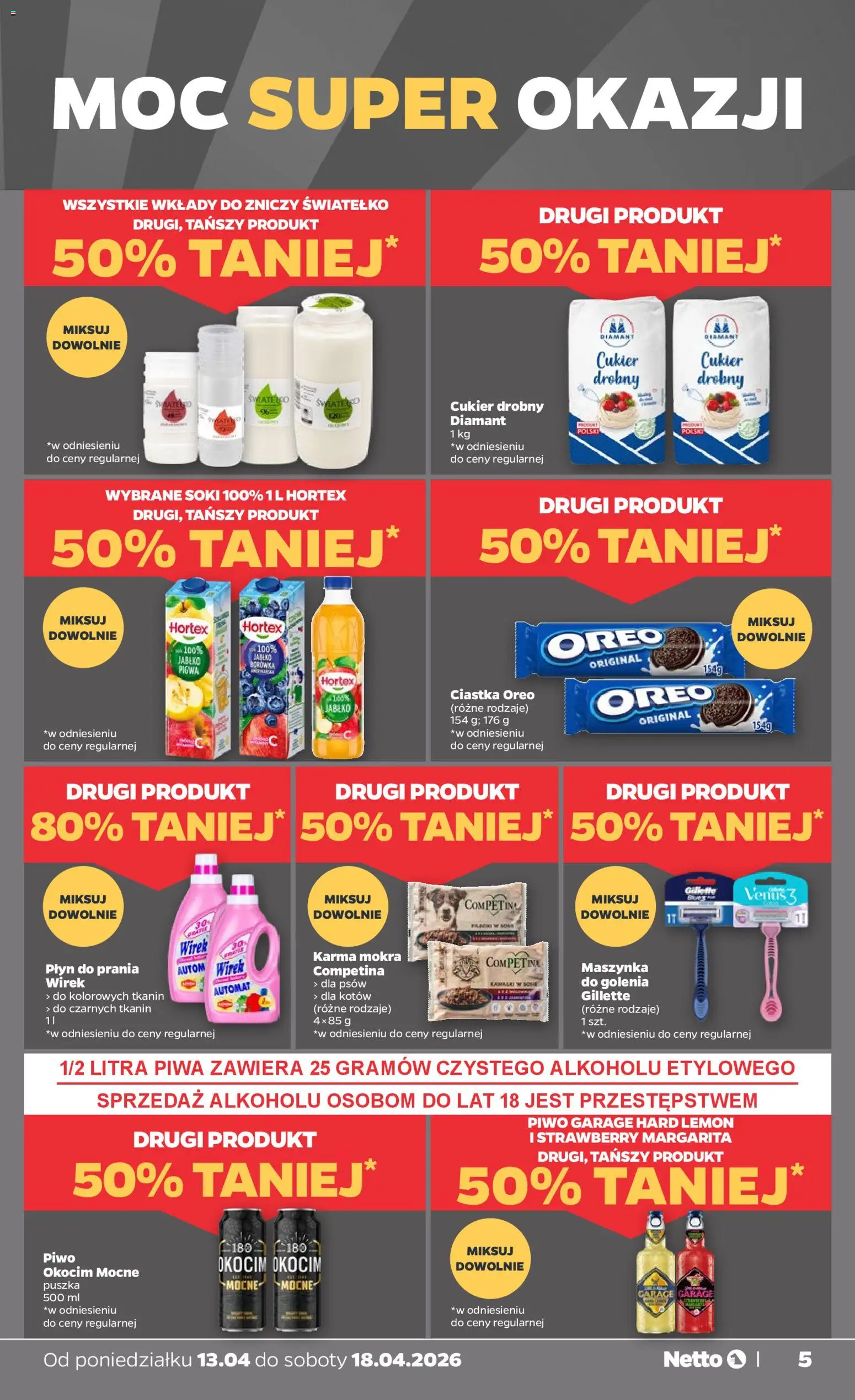 Netto gazetka od poniedziałku spożywcza od 13.04.2026 | Strona: 5 | Produkty: Gillette, Pigwa, Soki, Cukier