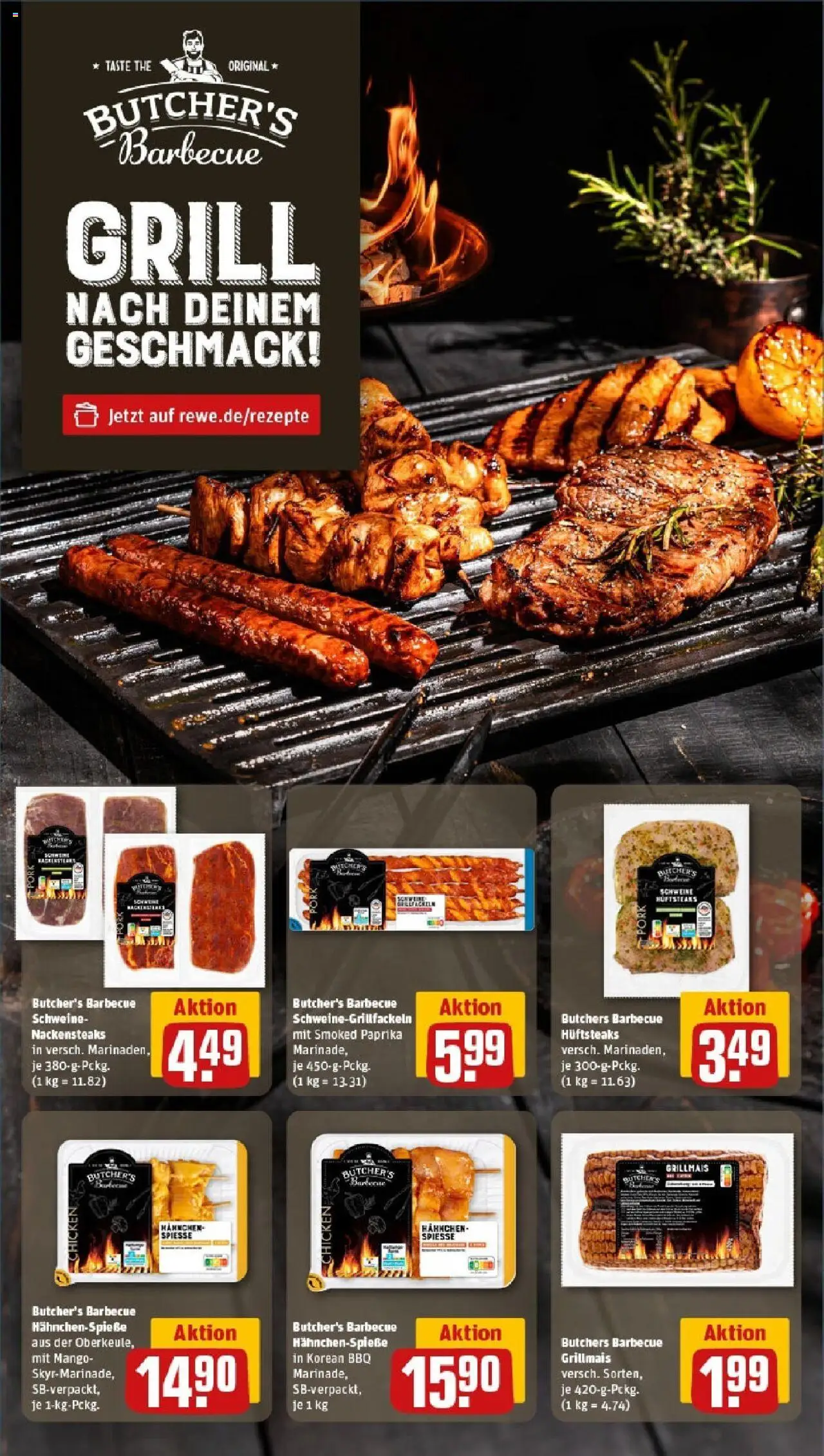 Rewe - Rewe: Wochenangebote - gültig ab dem 18.05.2025 | Seite: 19 | Produkte: Nackensteaks, Hahnchen, Spieße, Steak