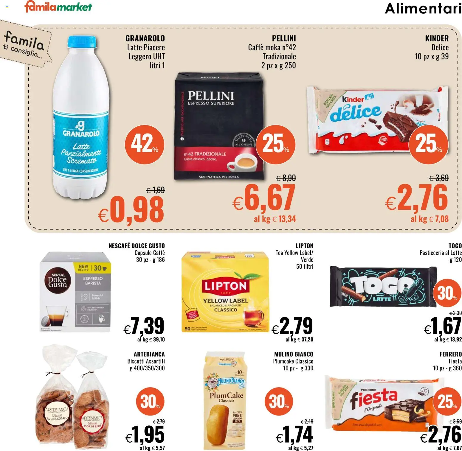 Volantino Famila del 13.11.2025 | Pagina: 12 | Prodotti: Caffè, Cioccolato, Riso, Biscotti