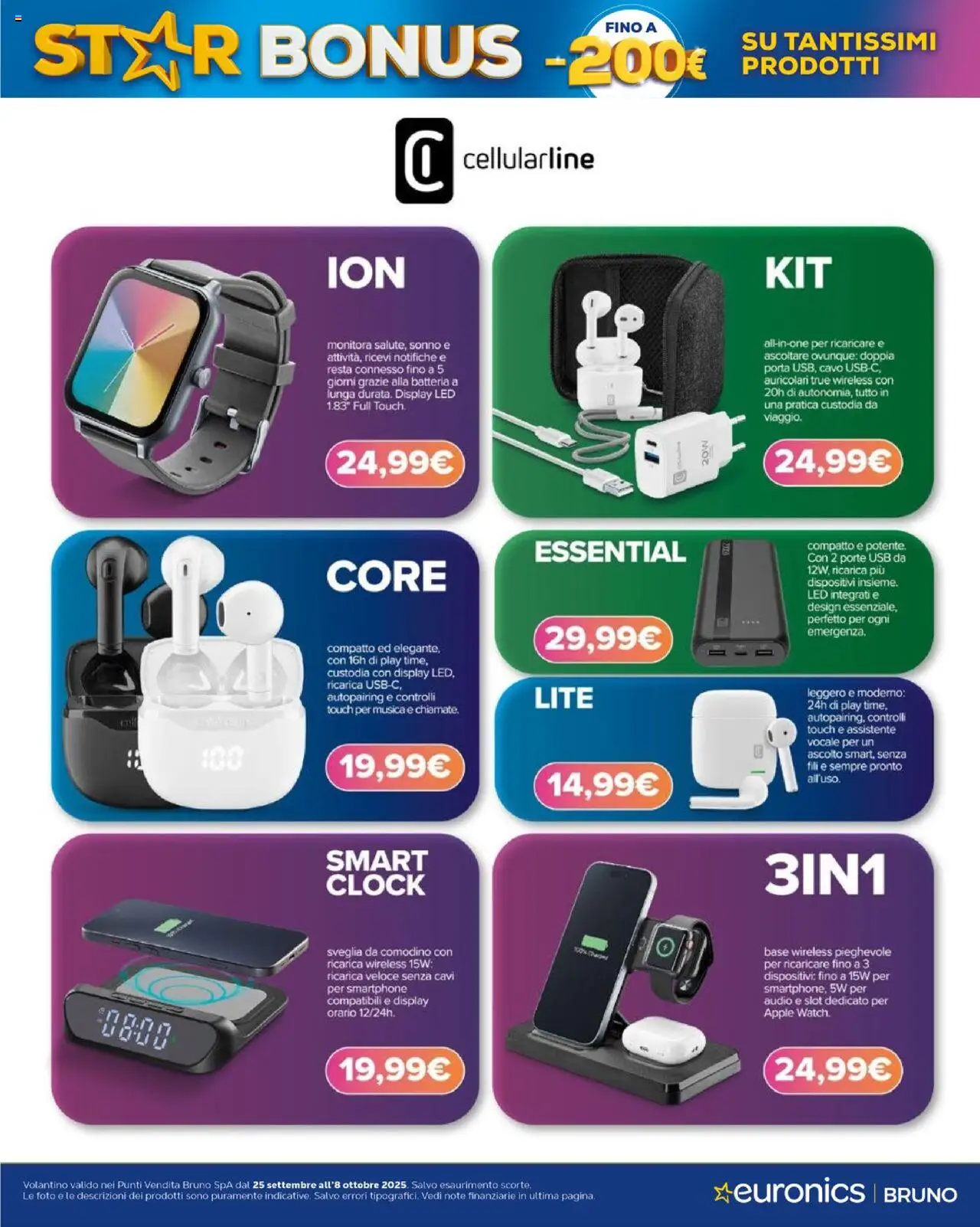 Volantino Euronics del 25.09.2025 | Pagina: 2 | Prodotti: Auricolari, Sveglia, Comodino, Batteria
