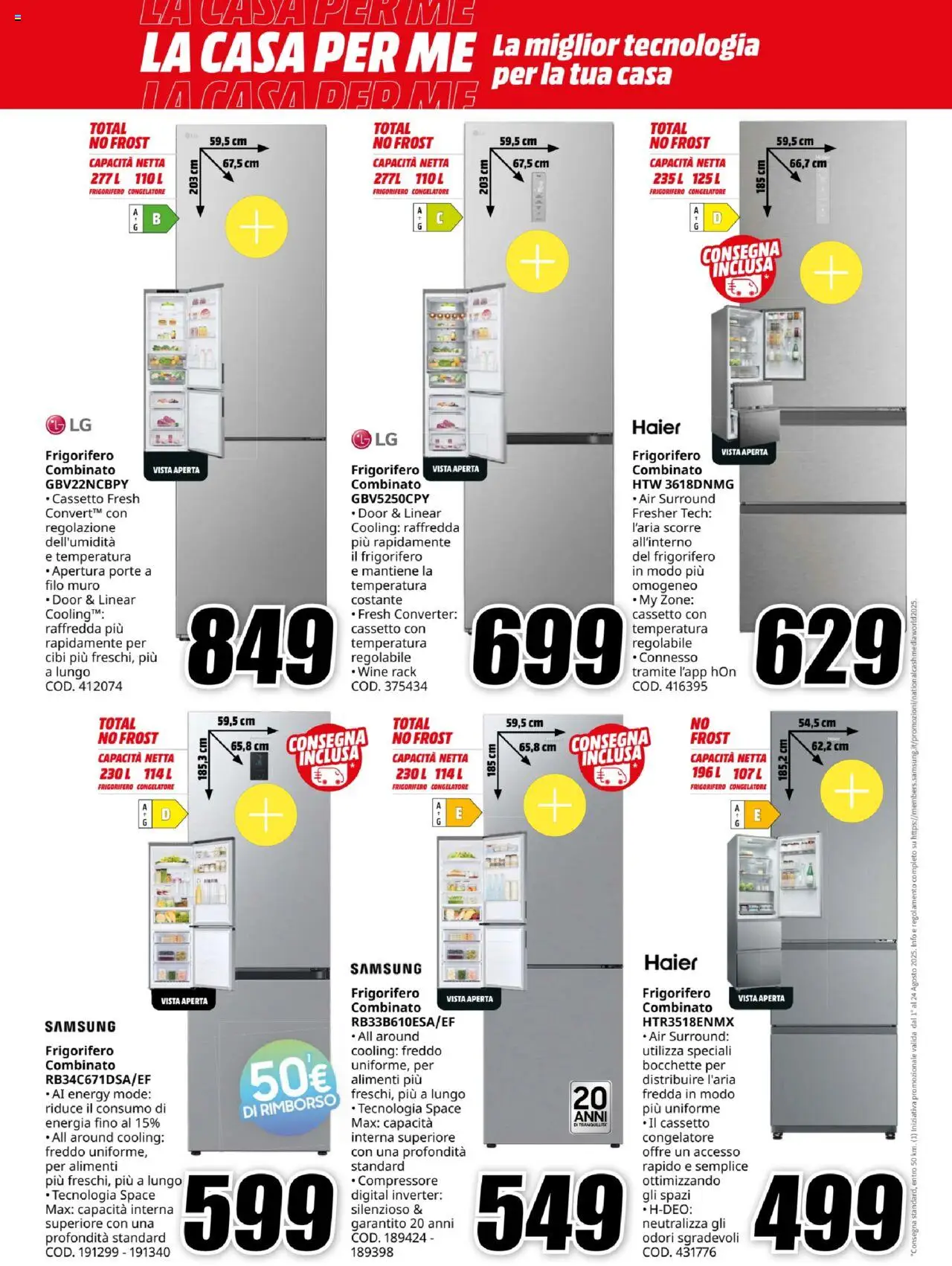 Volantino Media World del 07.08.2025 | Pagina: 2 | Prodotti: Compressore, Frigorifero, Congelatore, Samsung