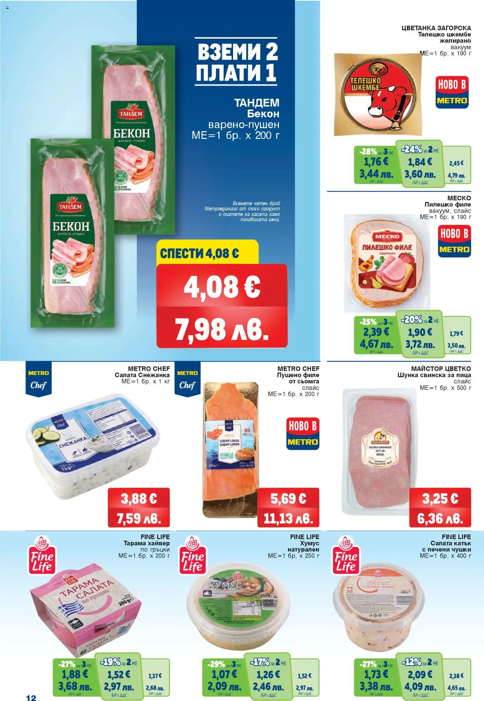 {H1} | Страница: 12 | Продукти: Шунка, Bandage, Салата, Пилешко