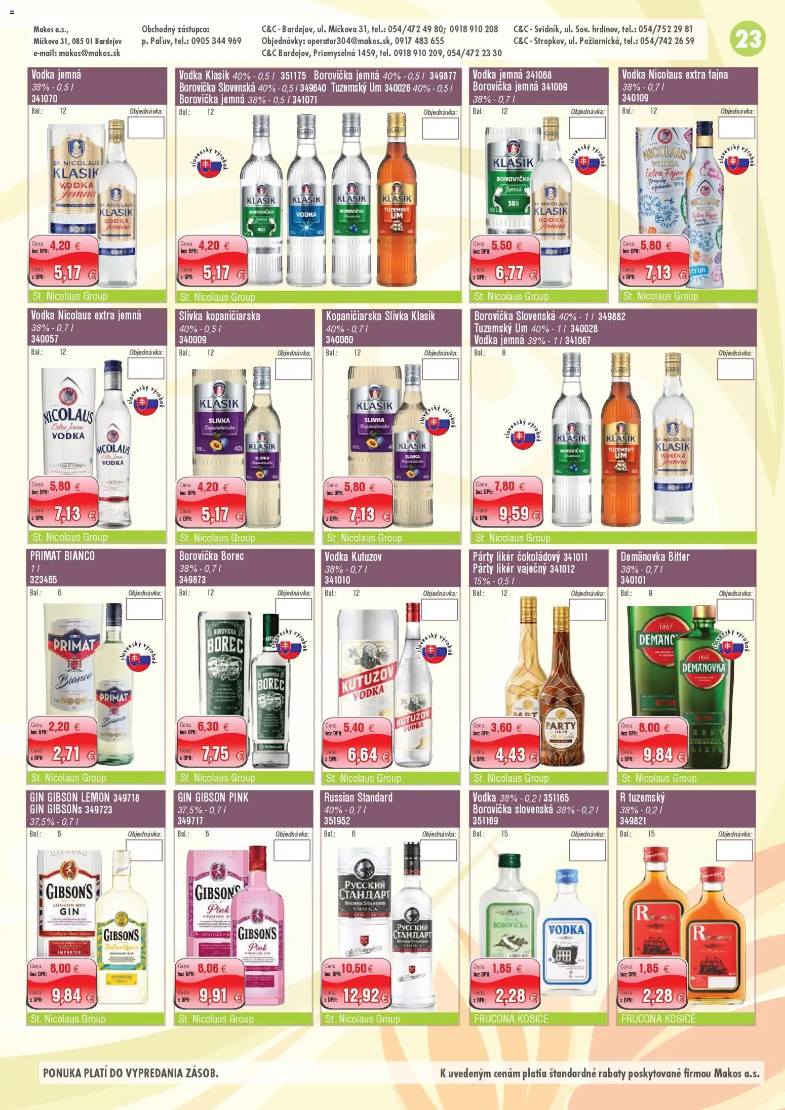 Nové Makos akcie – leták je platný od 06.04.2026 | Strana: 23 | Produkty: Borovička, Gin, Vodka