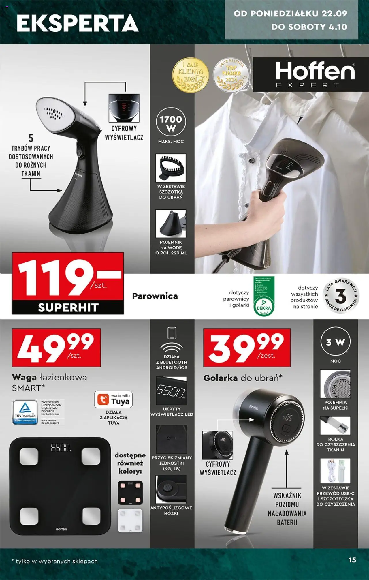 Biedronka gazetka - Hity i inspiracje od 20.09.2025 | Strona: 19 | Produkty: Parownica hoffen, Golarka, Waga łazienkowa, Parownica