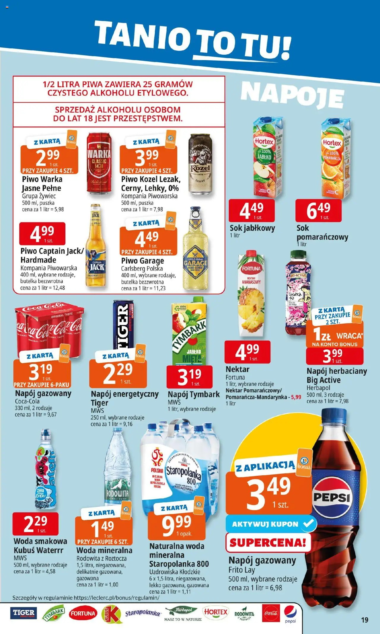 E.Leclerc Gazetka - Warszawa Ursynów od 08.09.2025 | Strona: 19 | Produkty: Karta, Sok jabłkowy, Coca cola, Sok