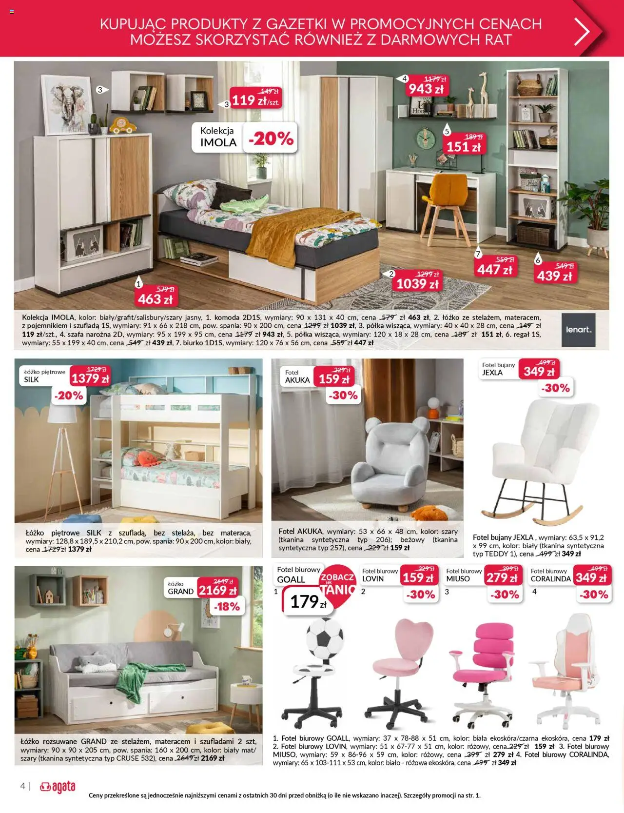 Salony Agata Gazetka od 11.08.2025 | Strona: 4 | Produkty: Łóżko, Szafa, Fotel, Biurko