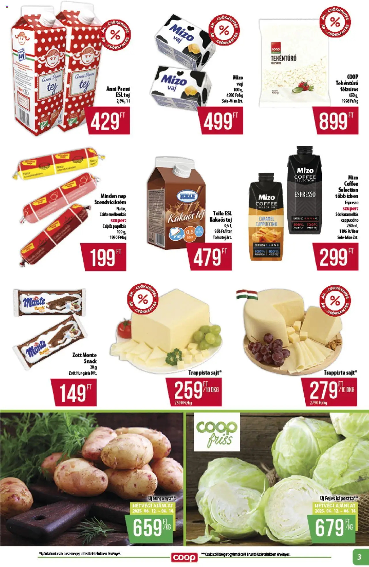 COOP akciós ujság - amely érvényes a következő dátumtól: 12.06.2025 | Oldal: 3 | Termékek: Szendvicskrém, Sajt, Kakaós tej, Trappista sajt