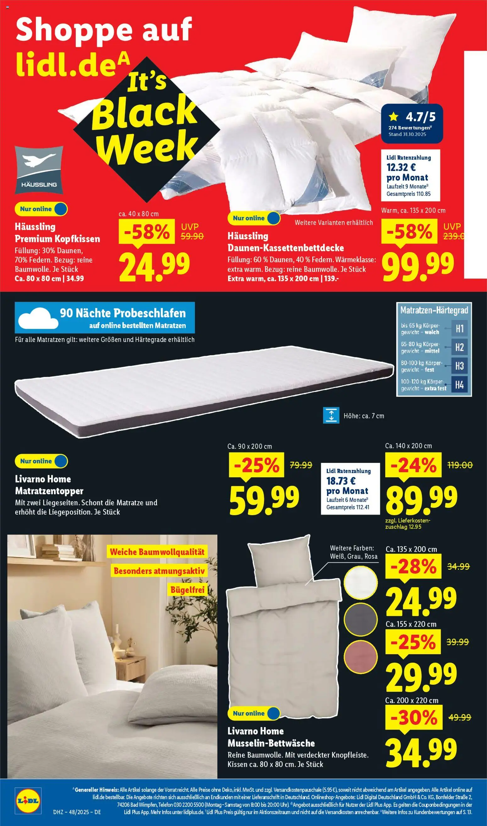Lidl Prospekt Uffenheim – gültig ab 24.11.2025 | Seite: 34 | Produkte: Gewicht, Matratze, Bad, Kopfkissen