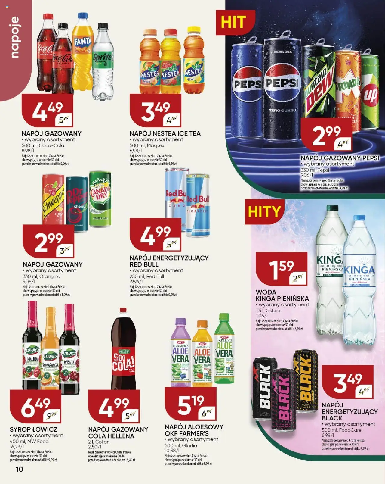 Chata Polska Gazetka od 17.06.2025 | Strona: 10 | Produkty: Red bull, Ice Tea, Napój aloesowy, Coca cola