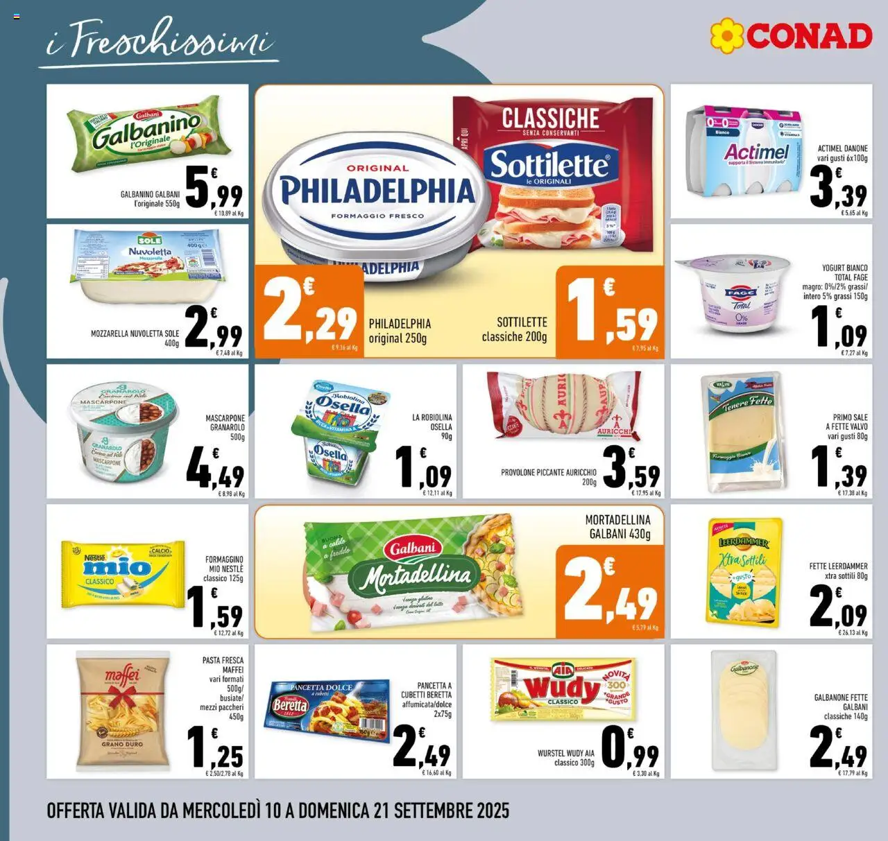 Volantino Conad del 10.09.2025 | Pagina: 10 | Prodotti: Provolone, Pancetta, Wurstel, Mascarpone