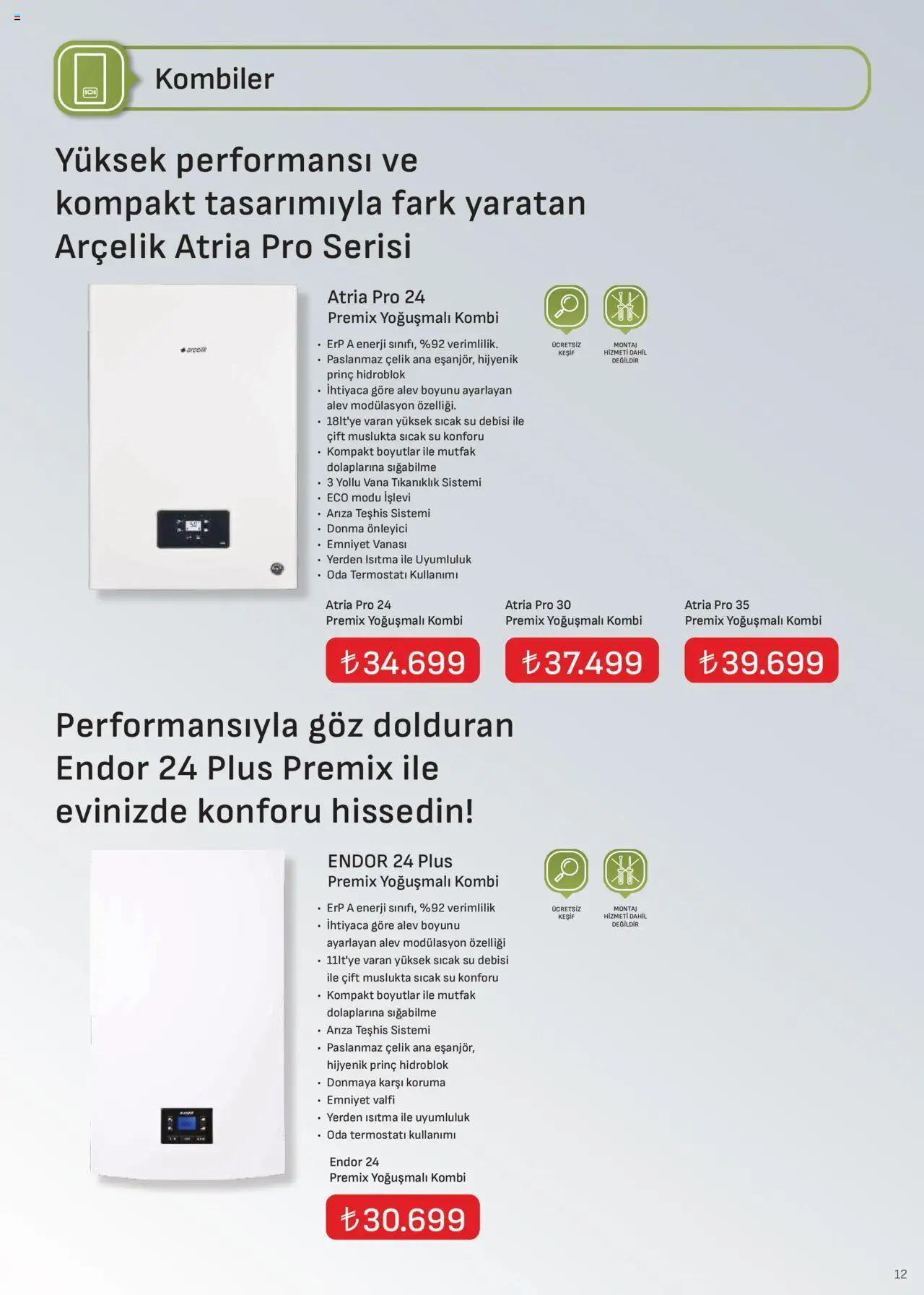 Arçelik İklimlendirme Kataloğu - 01.10.2025 tarihinden itibaren geçerlidir | Sayfa: 12 | Ürünler: Su