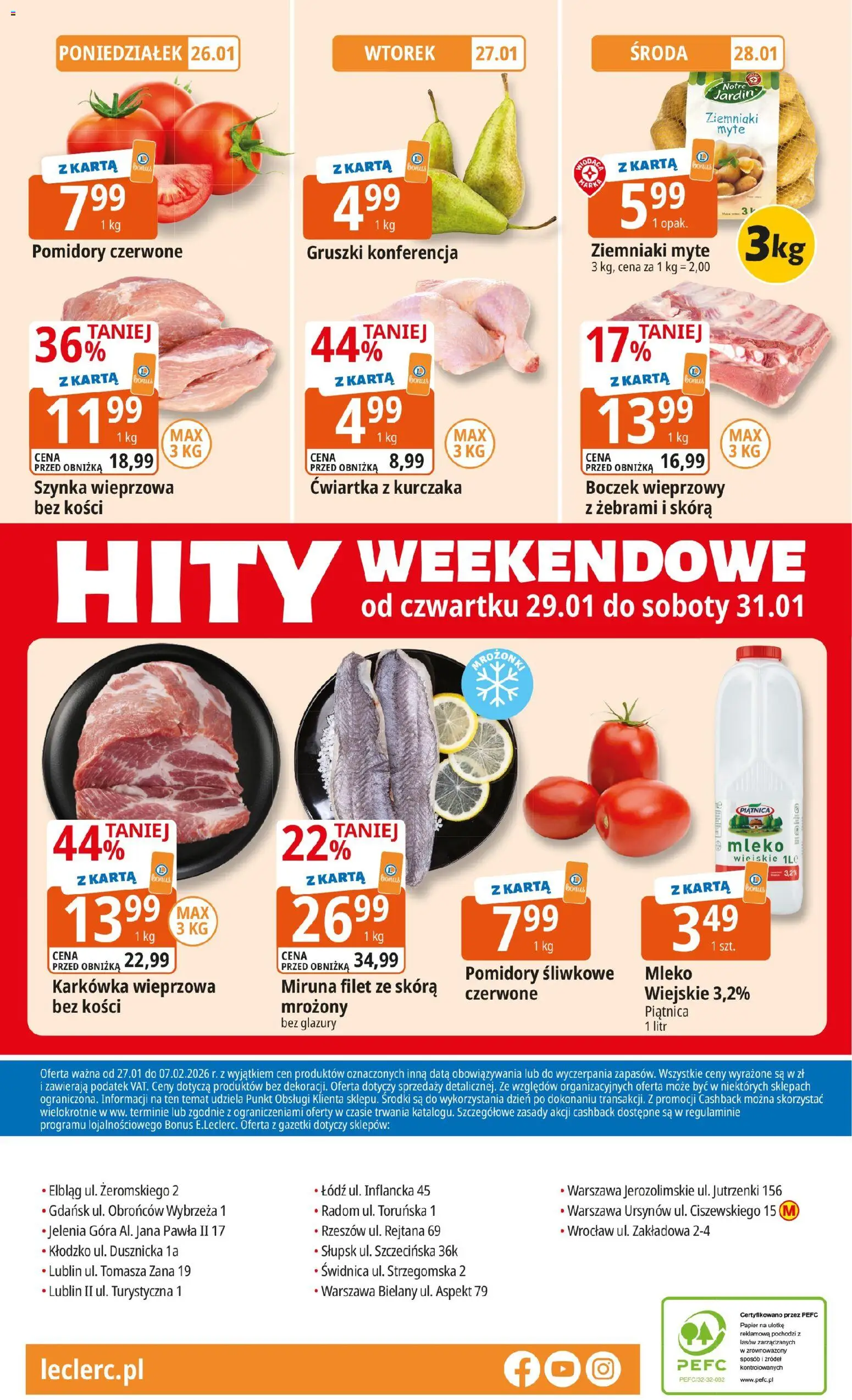 E.Leclerc Gazetka - Wrocław od 27.01.2026 | Strona: 28 | Produkty: Karkówka, Karkówka wieprzowa, Boczek, Mleko