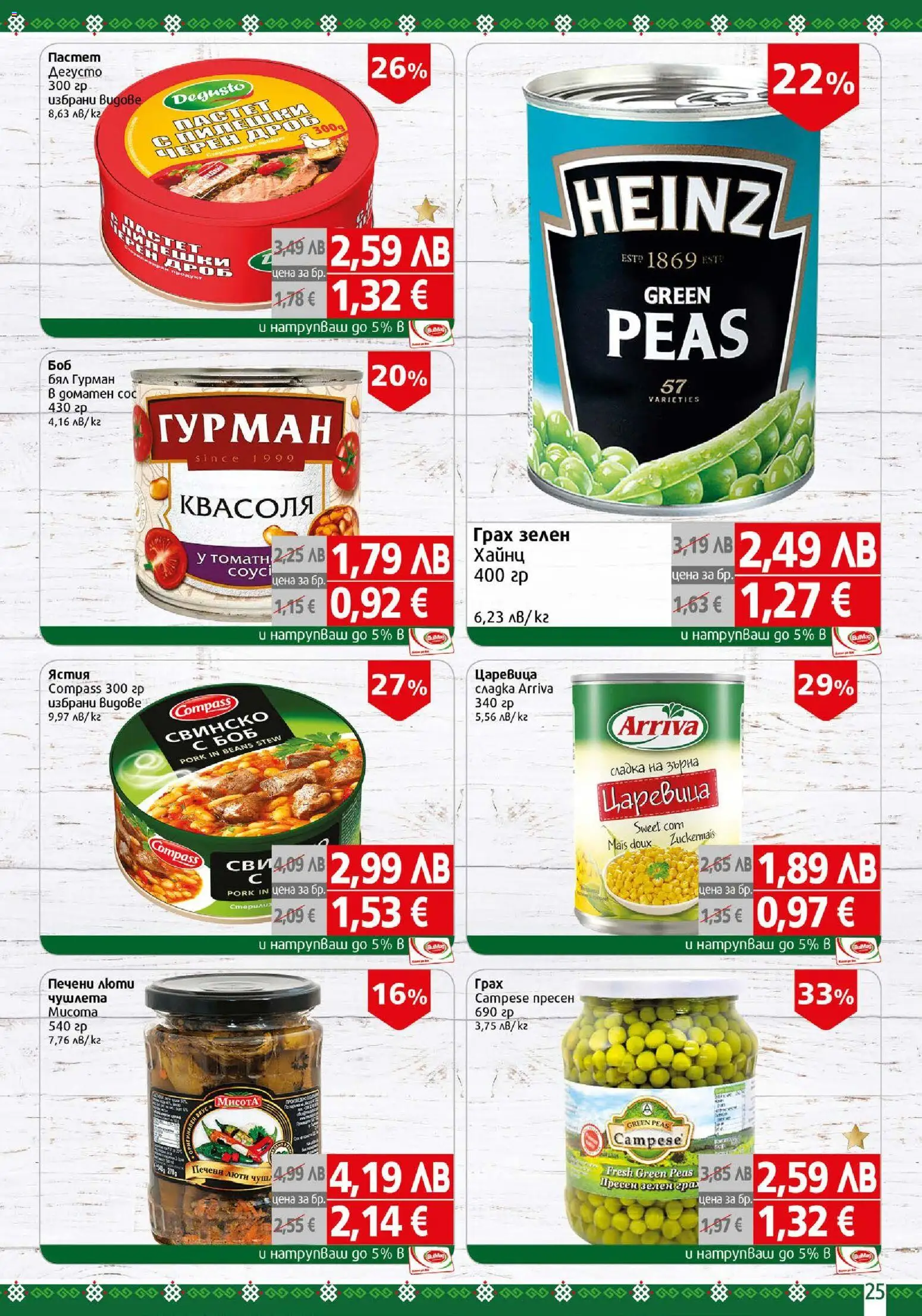 {H1} | Страница: 25 | Продукти: Свинско, Пастет, Грах, Боб