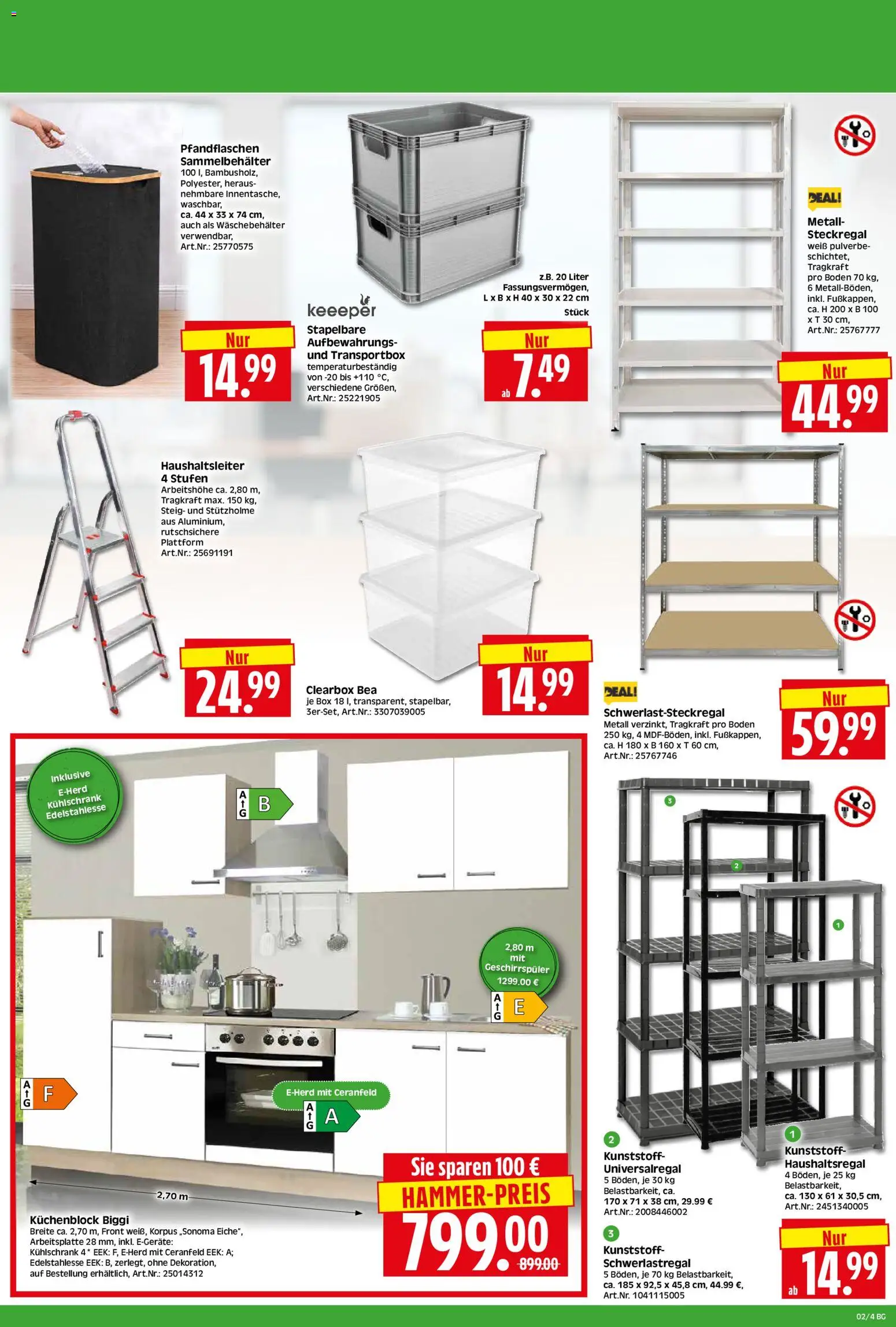 HERKULES Bau & Garten – gültig ab 05.01.2026 | Seite: 4 | Produkte: Geschirrspüler, Küchenblock, Kühlschrank, Schwerlastregal