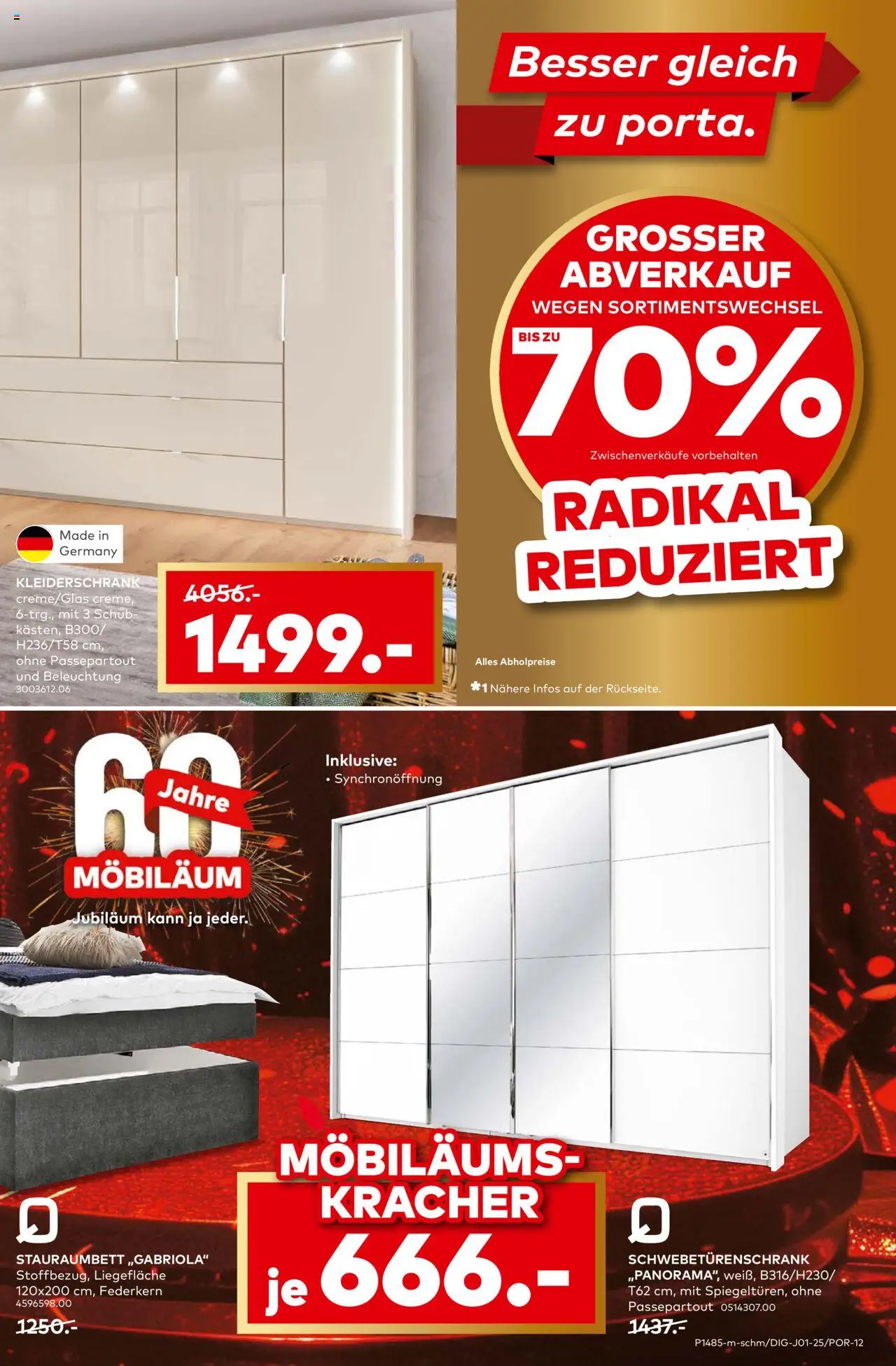 Porta! Mega Möbiläumskracher - Bielefeld – gültig ab 21.09.2025 | Seite: 7 | Produkte: Kleiderschrank, Schwebetürenschrank, Creme