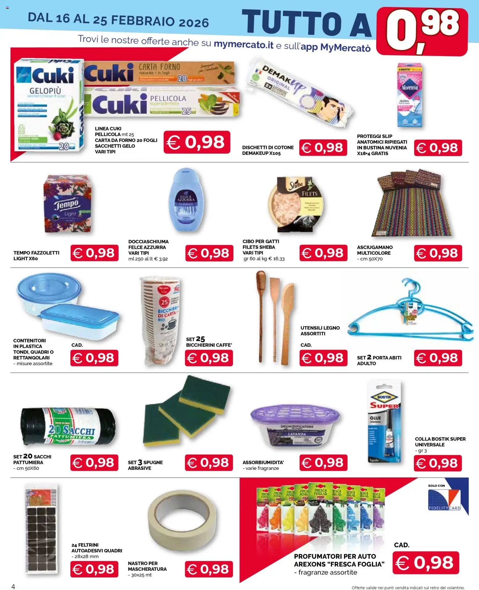 Volantino Mercatò del 16.02.2026 | Pagina: 4 | Prodotti: Fazzoletti, Pellicola, Lavanda, Asciugamano