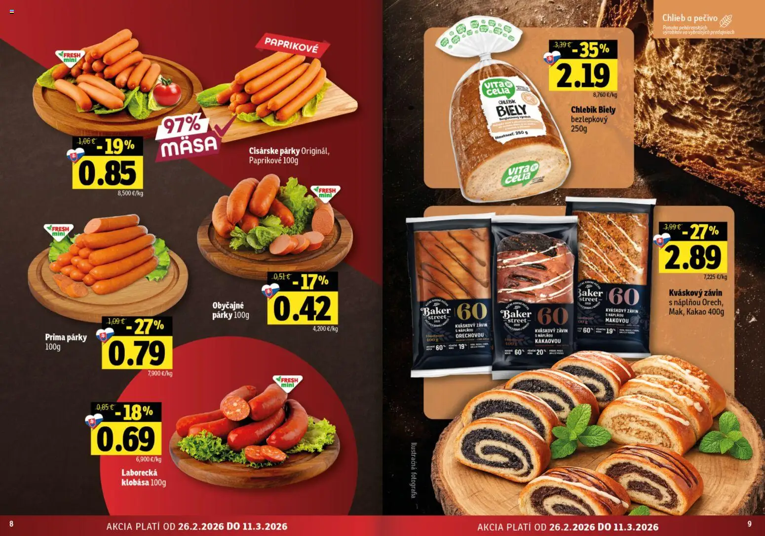 Nové Fresh akcie – leták je platný od 26.02.2026 | Strana: 5 | Produkty: Chlieb, Klobása, Závin, Kakao