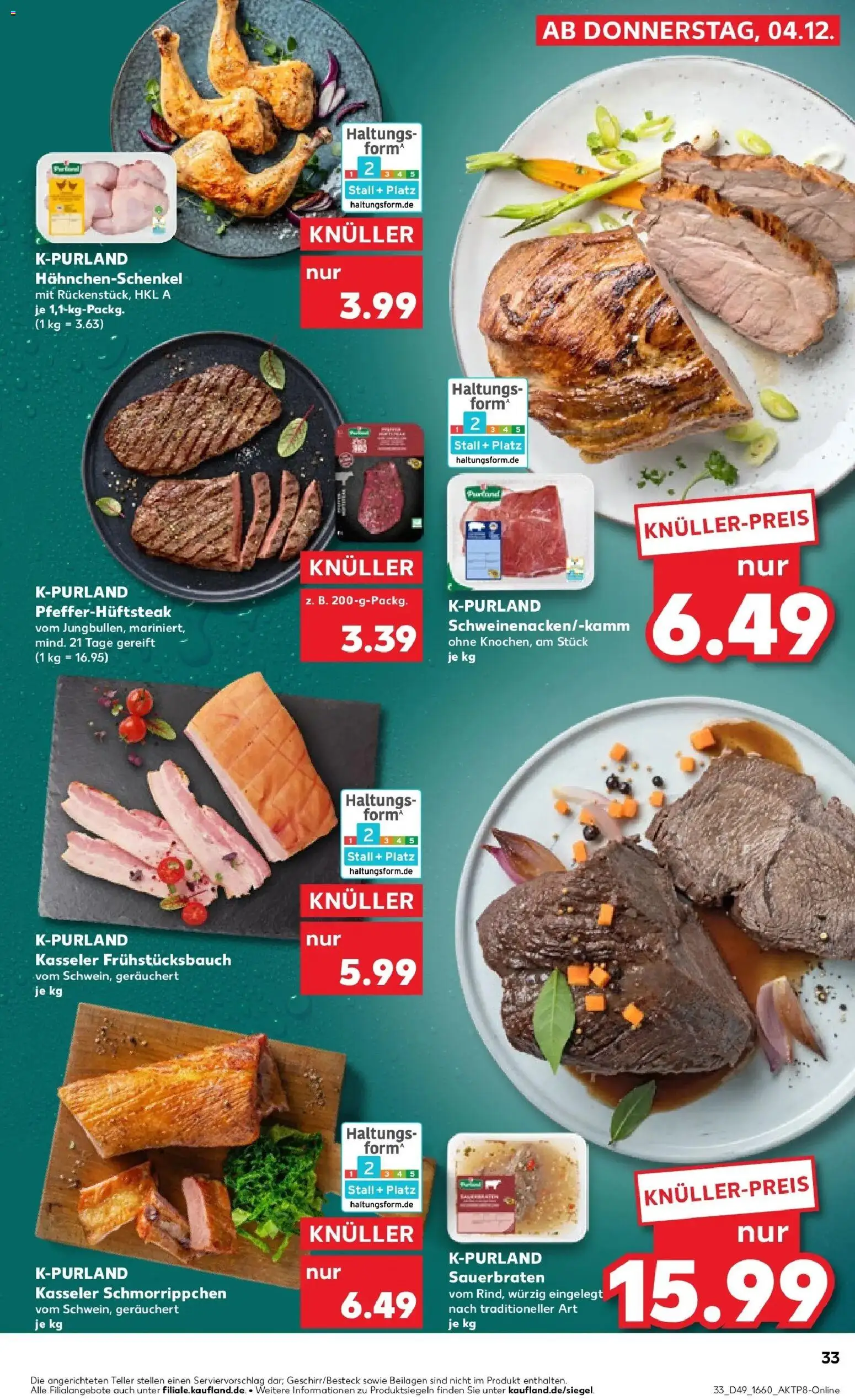 Kaufland prospekt Sondershausen	 – gültig ab 04.12.2025 | Seite: 33 | Produkte: Hahnchenschenkel, Steak