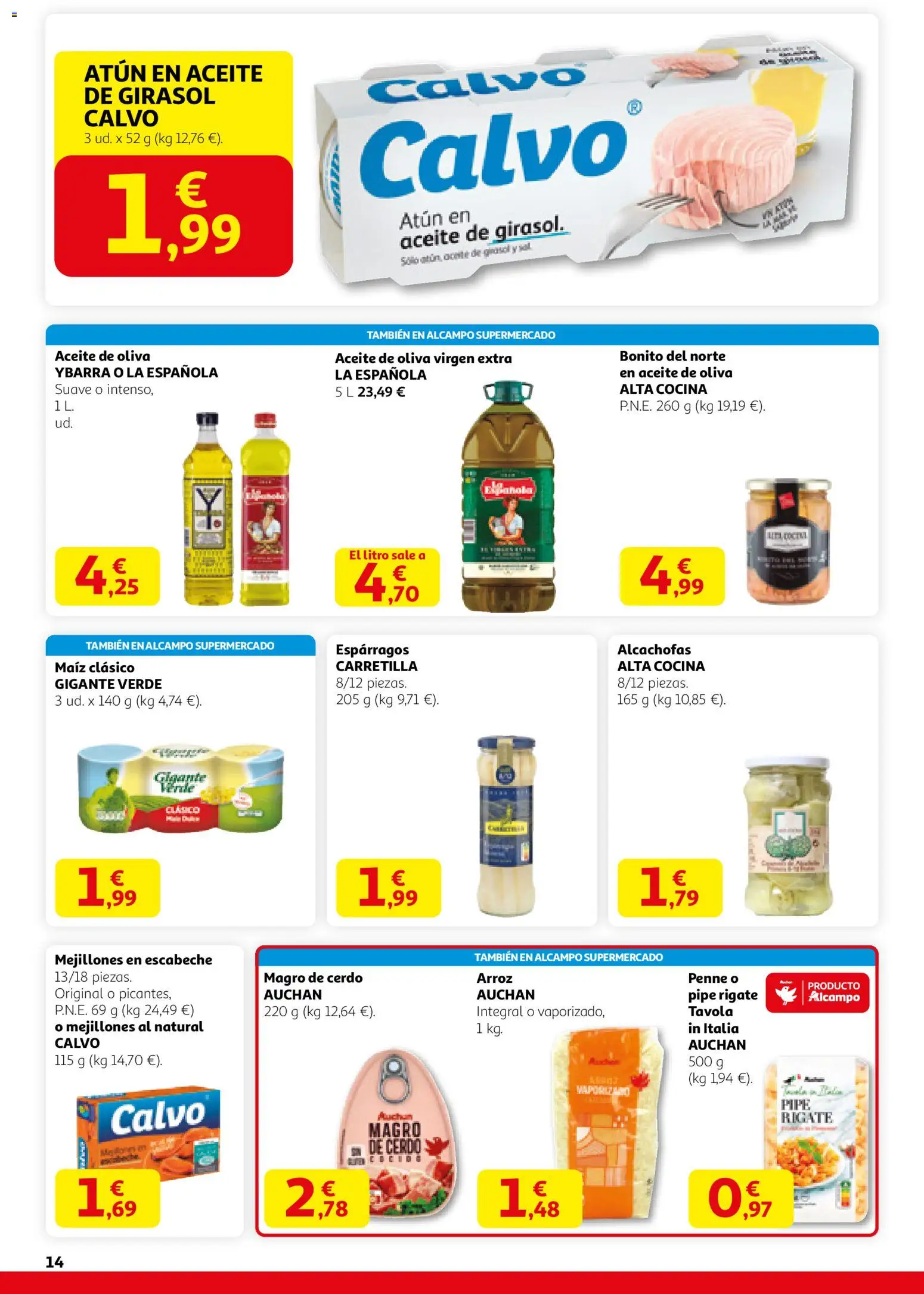 Alcampo - HP Nacional Unificado │ válido desde el 12.02.2026 | Página: 14 | Productos: Cerdo, Arroz, Νερό καρύδας, Aceite de oliva