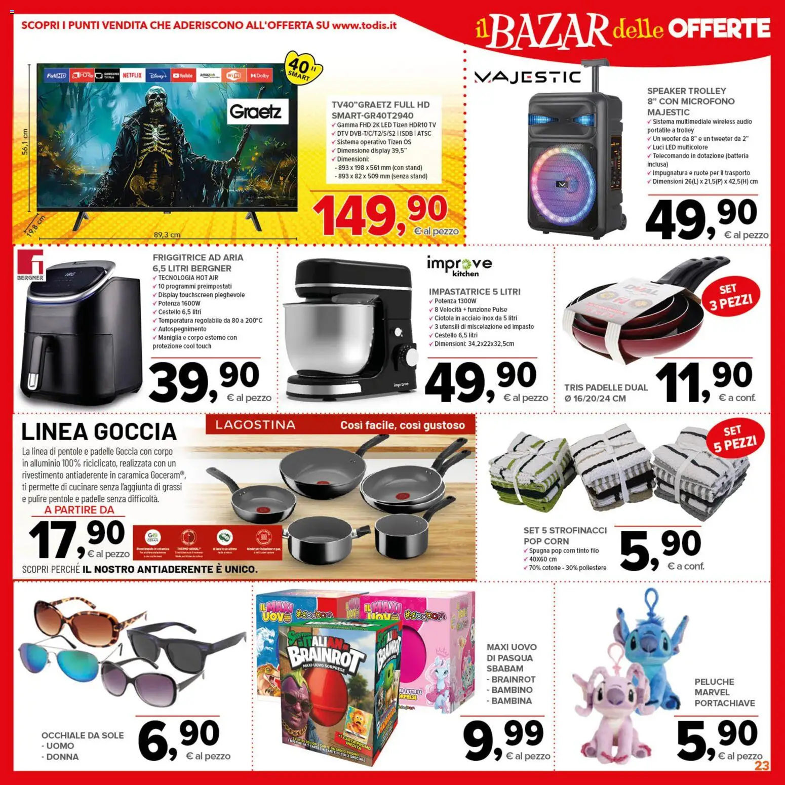 Volantino Todis del 26.03.2026 | Pagina: 23 | Prodotti: Spugna, Telecomando, Uovo di pasqua, Friggitrice