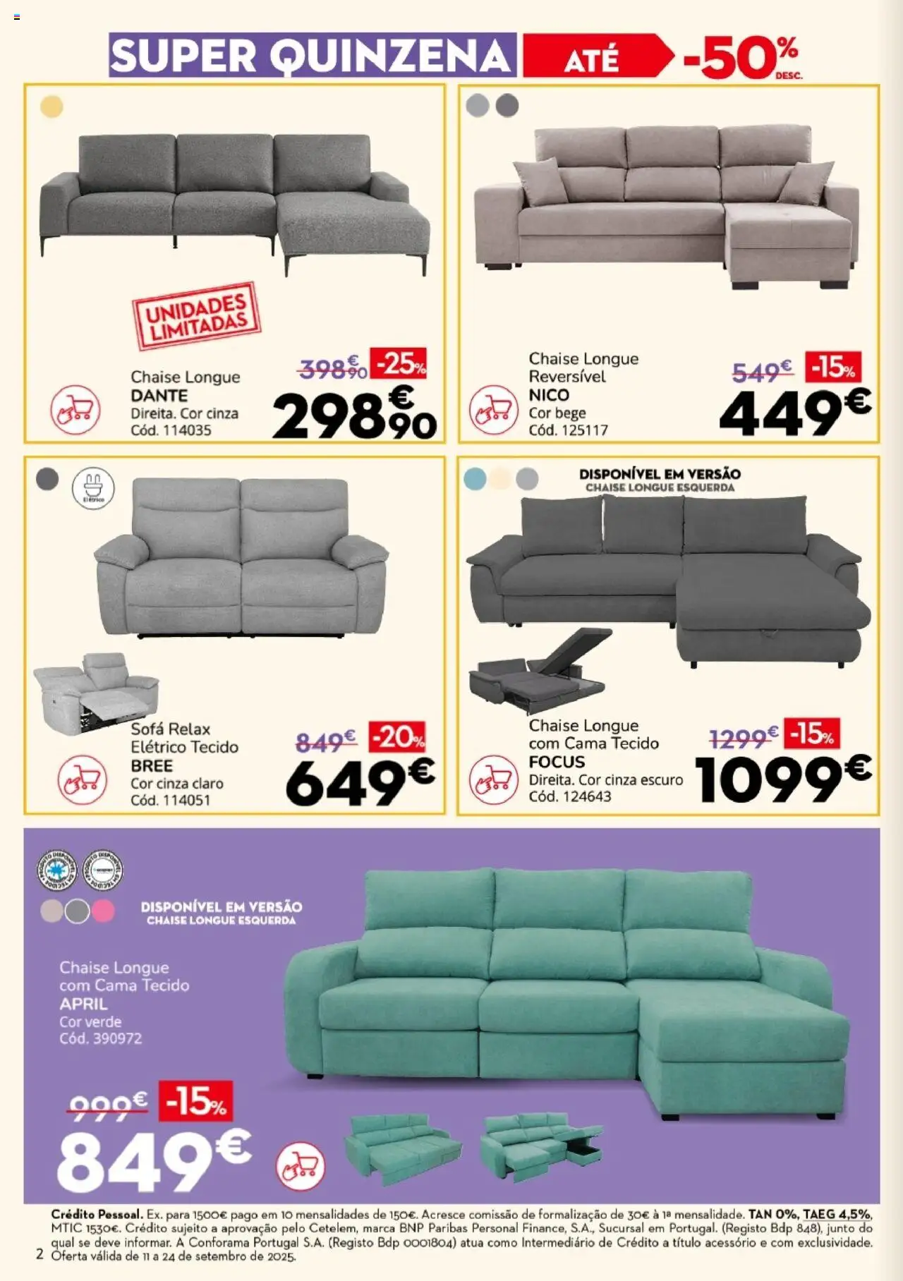 Conforama folheto │ válido de 11.09.2025 | Página: 2 | Produtos: Cama, Sofá