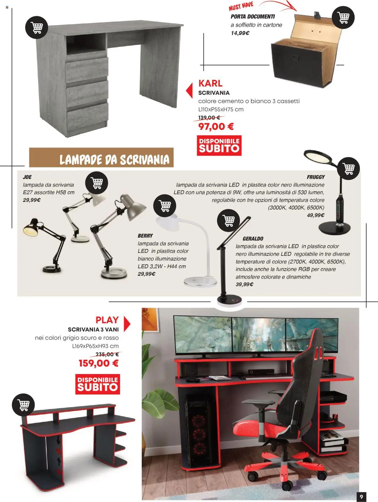 Volantino Conforama del 29.07.2025 | Pagina: 9 | Prodotti: Scrivania, Lampada, Lampada da scrivania