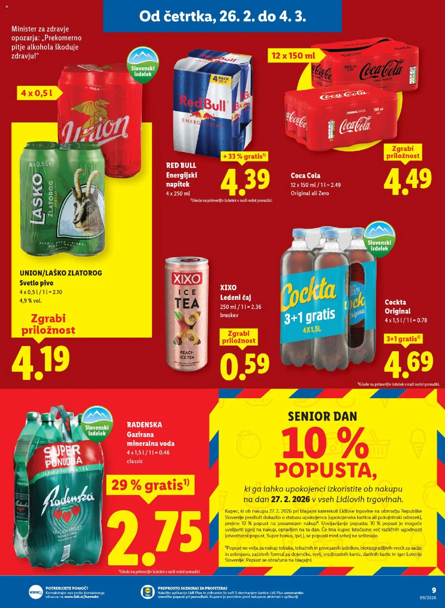 Novi Lidl katalog ponudbe – veljaven od 26.02.2026 | Stran: 9 | Izdelki: Ledeni čaj, Pivo, Voda, Breskev