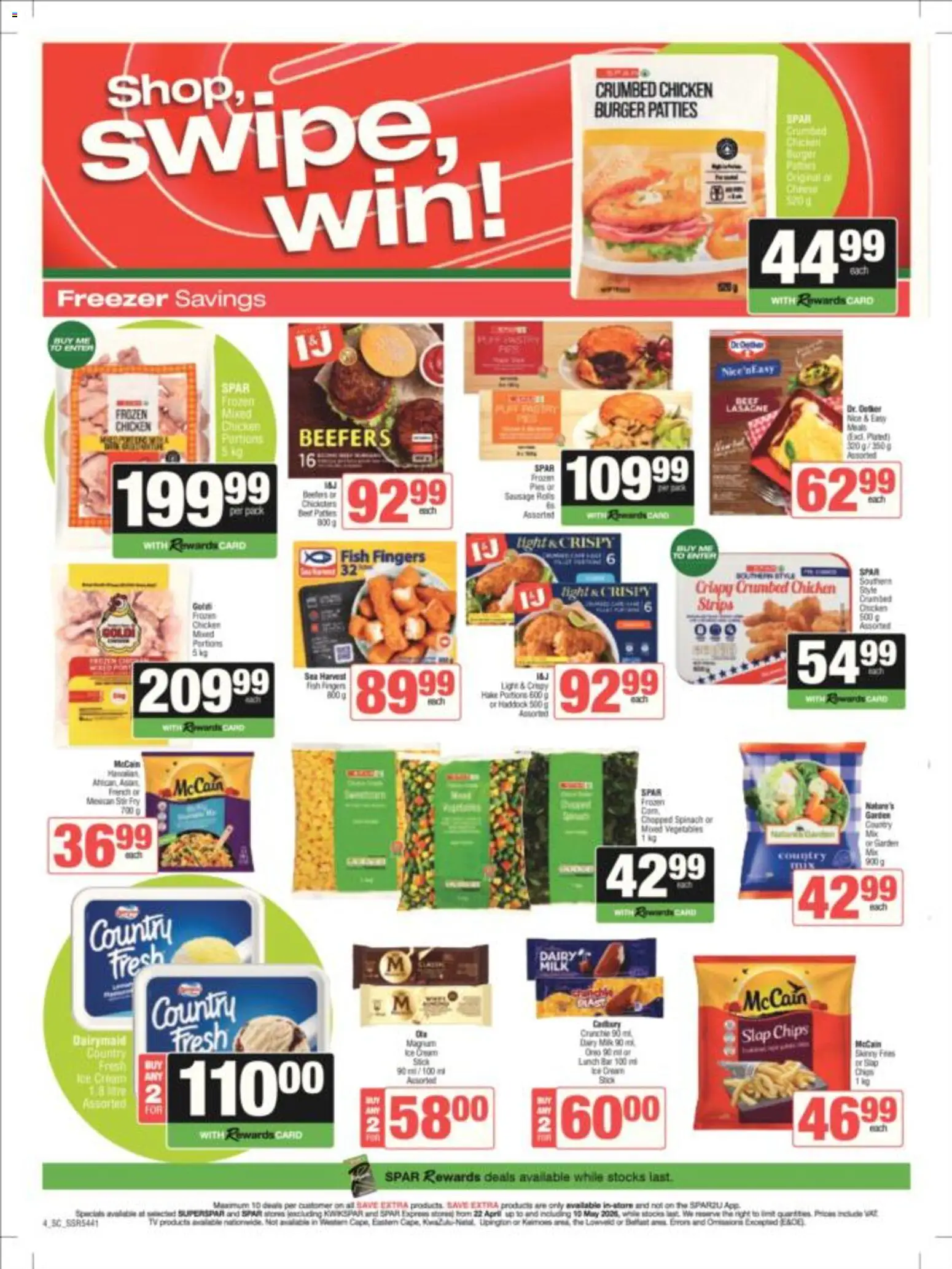 New Spar catalogue – valid from 22.04.2026 | Page: 4 | Products: TV, Chicken, Ice cream, Vegetables
