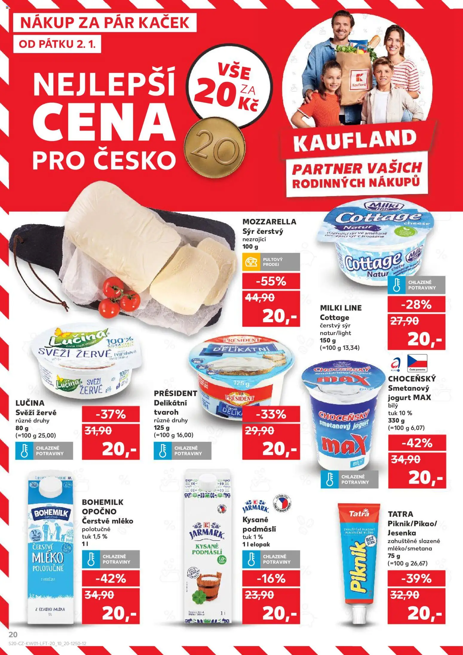 Kaufland leták - Plzeň Bory od 02.01.2026 | Strana: 20 | Produkty: Mléko, Smetanový jogurt, Tvaroh, Žervé