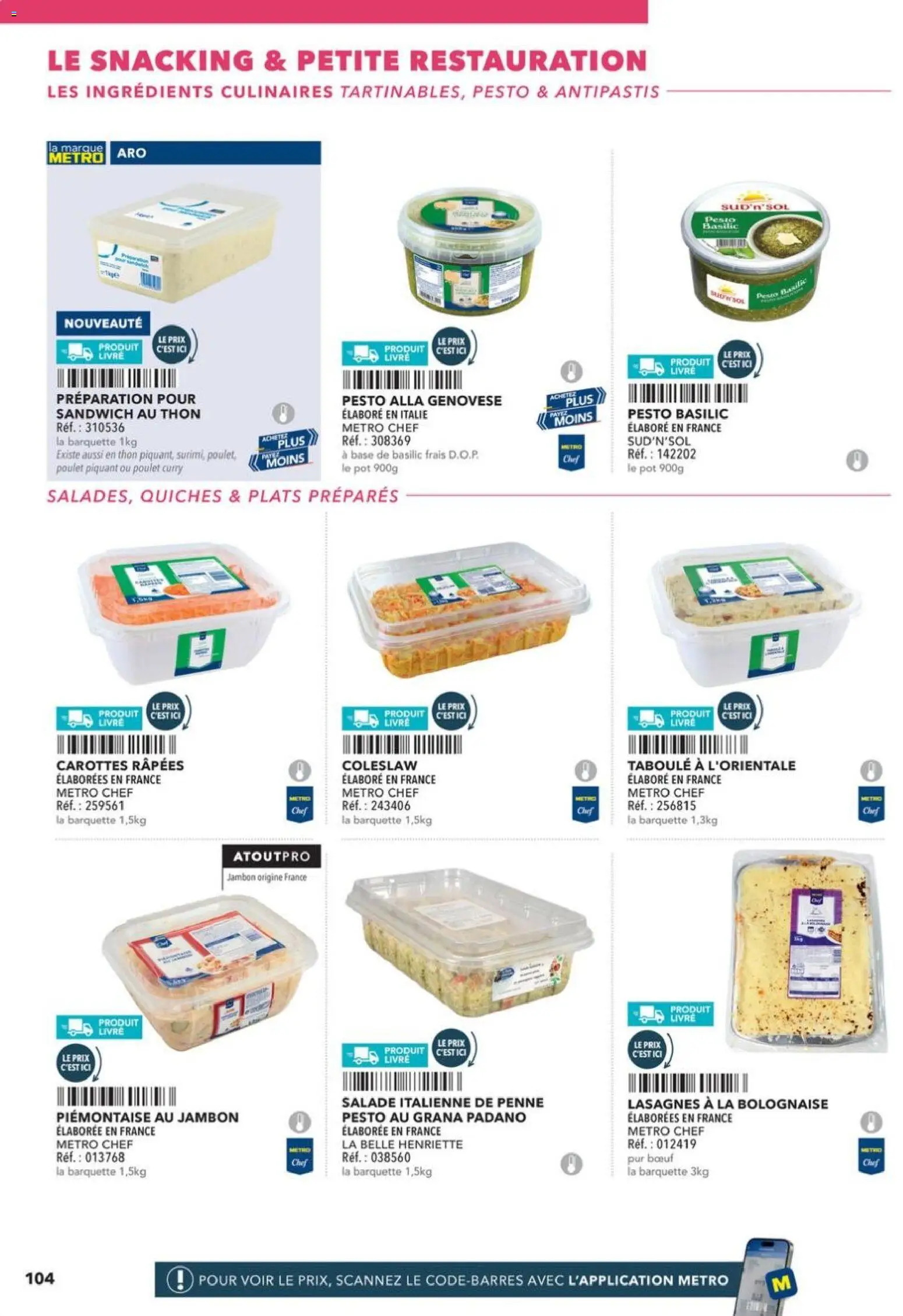 {H1} | Page: 104 | Produits: Salade, Carottes, Pesto, Jambon