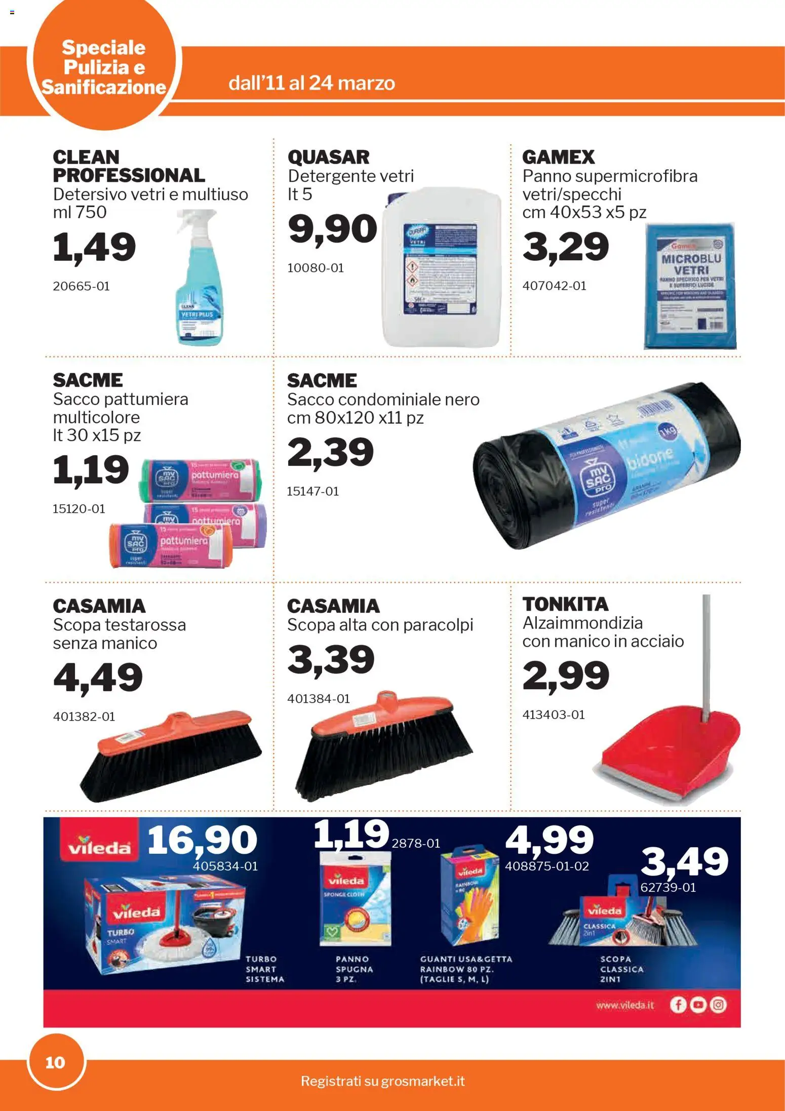 Volantino Sogegross del 11.03.2026 | Pagina: 10 | Prodotti: Detergente, Guanti, Scopa, Pattumiera