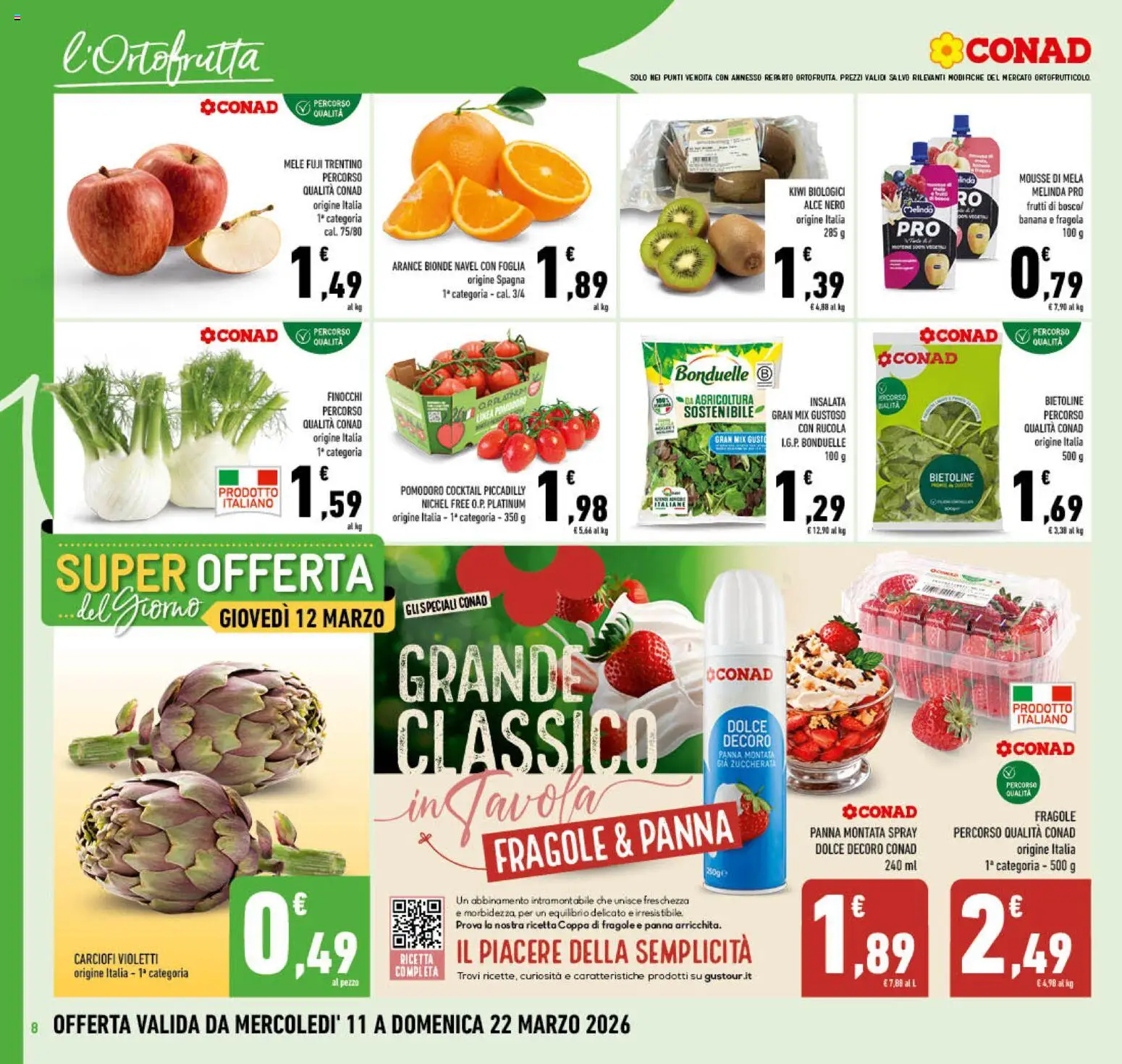 Volantino Conad del 11.03.2026 | Pagina: 8 | Prodotti: Mele, Panna, Insalata, Carciofi