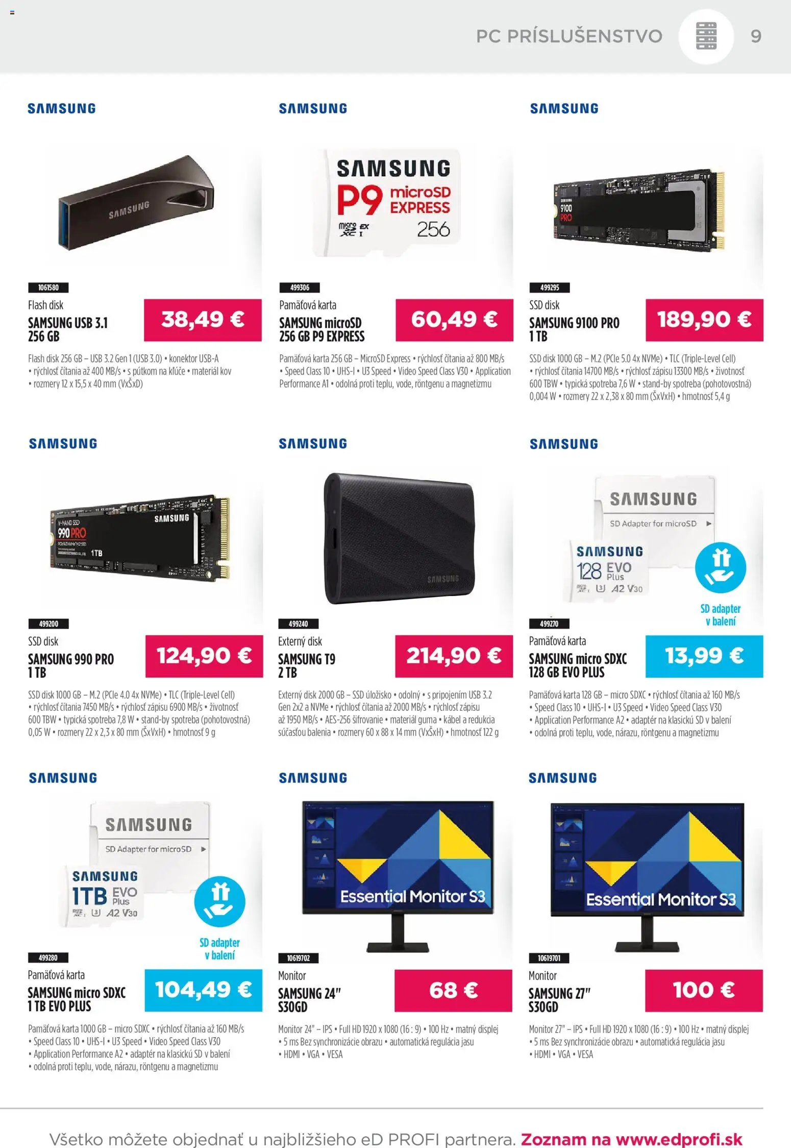 Nové ED Profi akcie – leták je platný od 01.12.2025 | Strana: 9 | Produkty: Monitor, Samsung, PC, Pamäťová karta